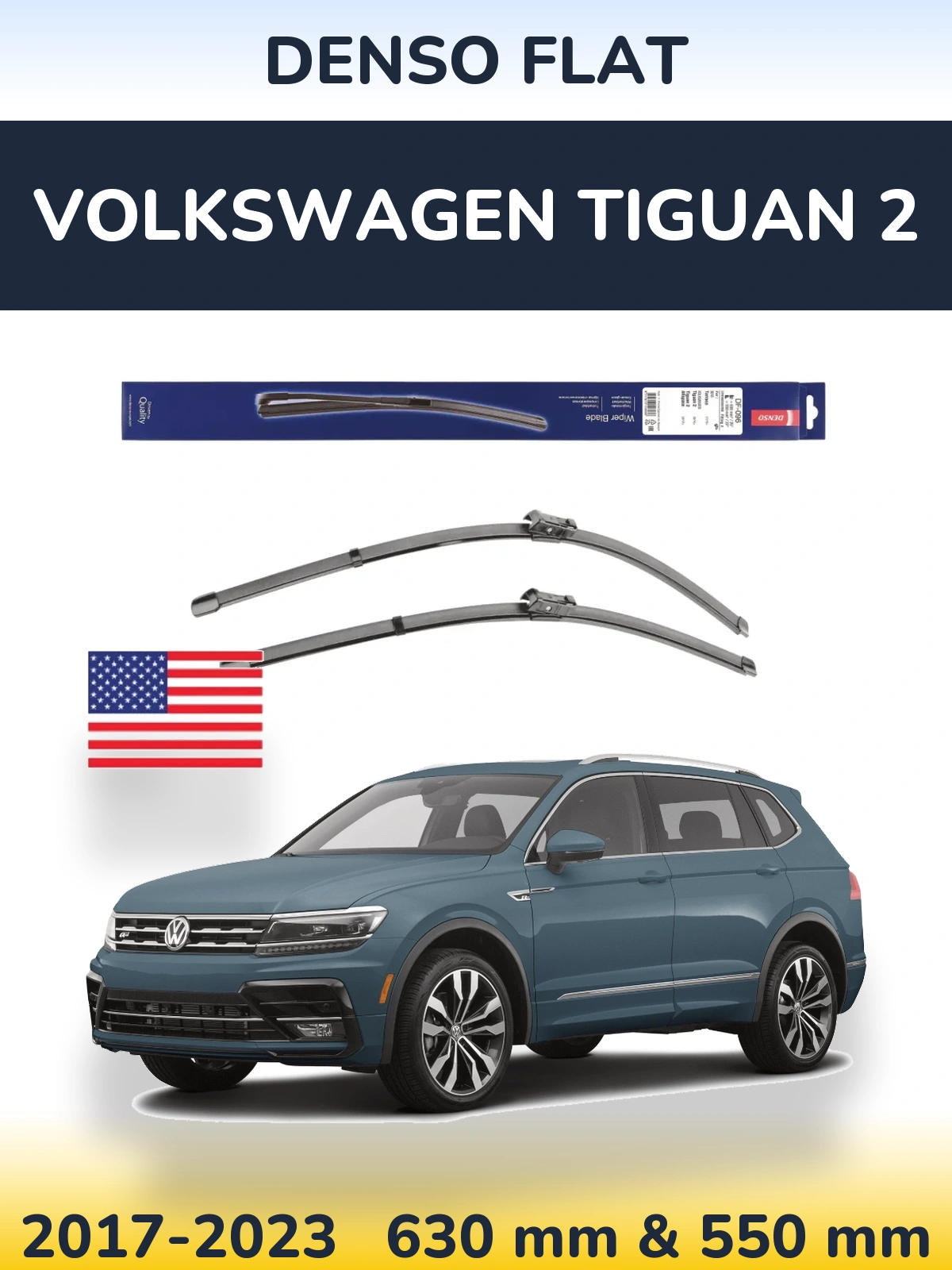 Front wiper blade set Denso Flat 630 & 550 mm for Volkswagen Tiguan 2 2017-2023