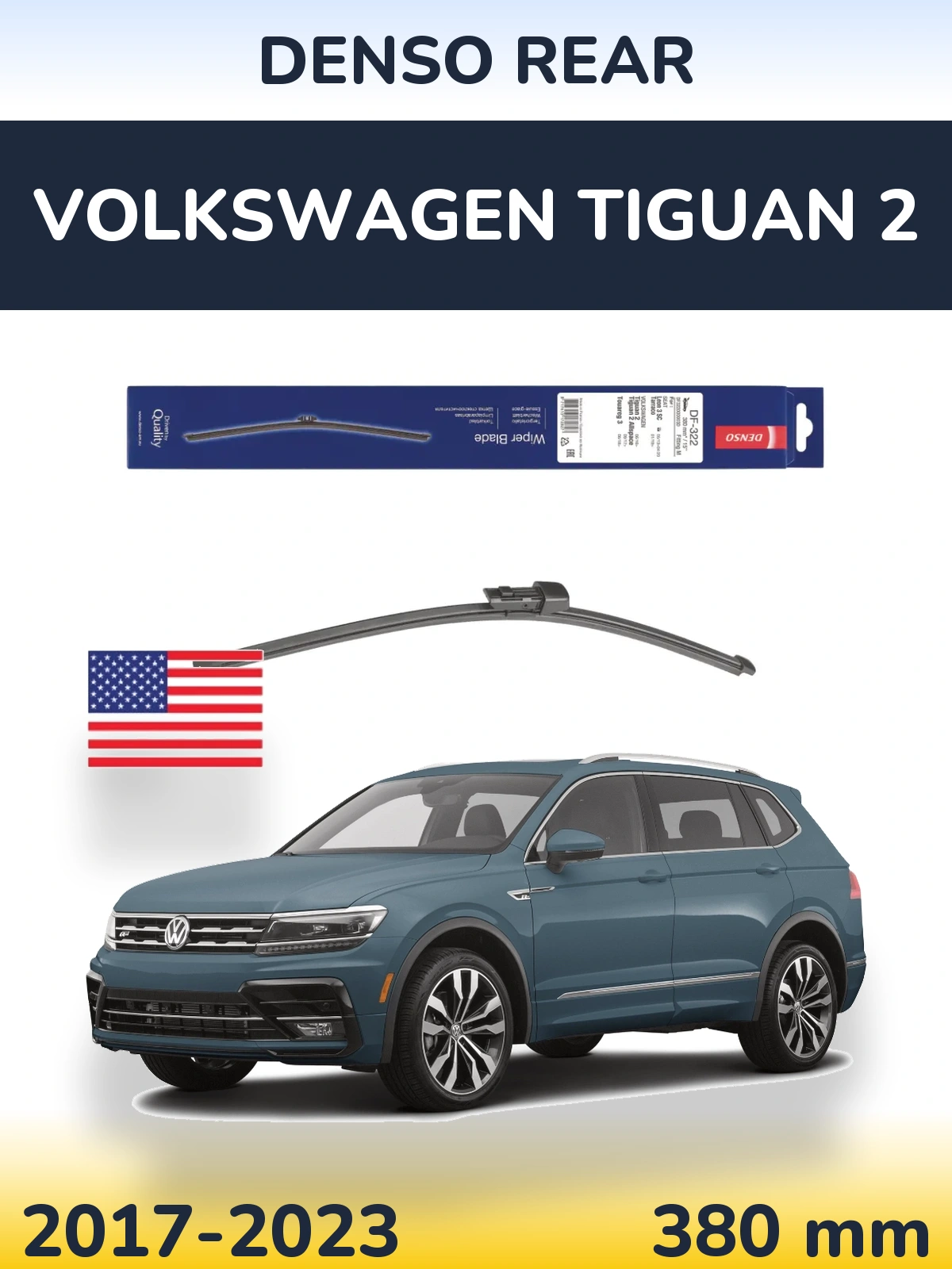 Rear wiper blade Denso Rear 380 mm for Volkswagen Tiguan 2 2017-2023