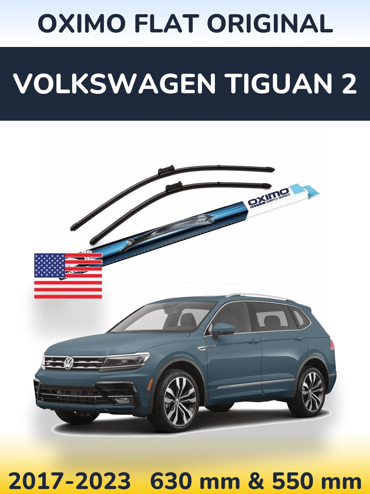 Front wiper blade set Oximo Flat Original 630 & 550 mm for Volkswagen Tiguan 2 2017-2023