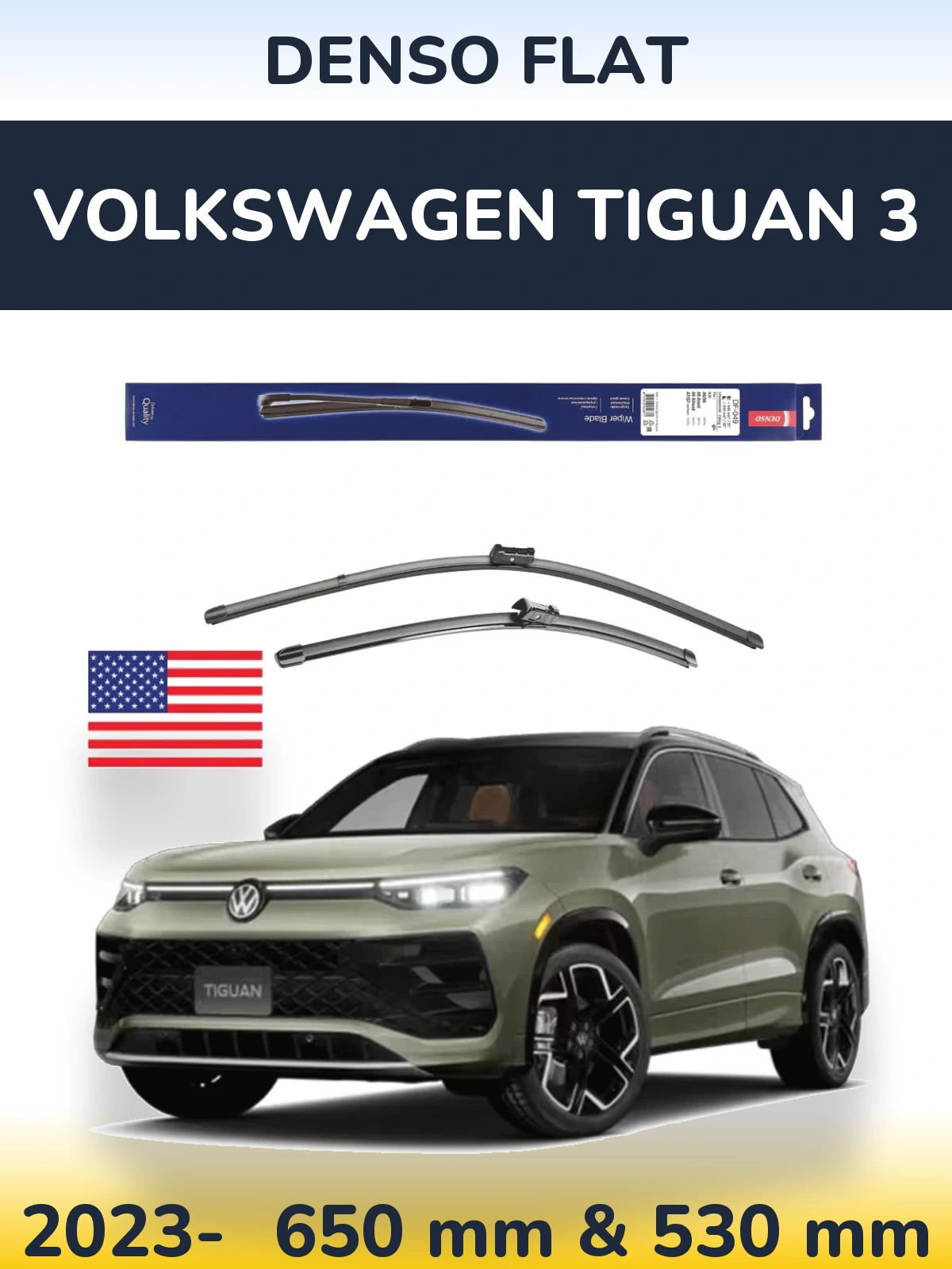 Front wiper blade set Denso Flat 640 & 520 mm for Volkswagen Tiguan 3 2023-2026