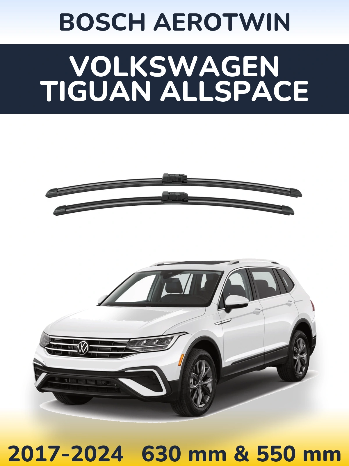 Front wiper blade set BOSCH AeroTwin 625 & 550 mm for Volkswagen Tiguan Allspace 2017-2024