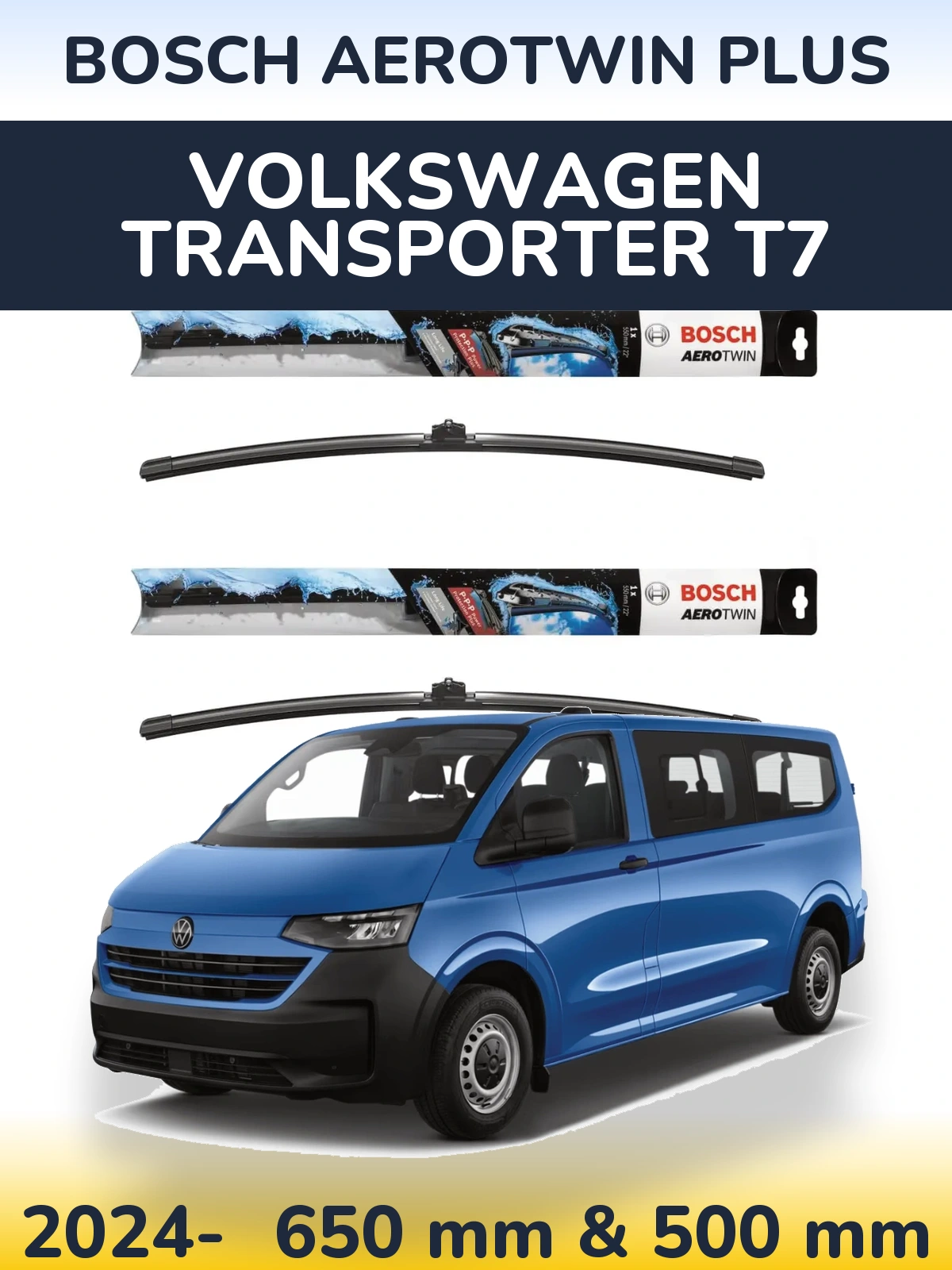 Комплект передних дворников BOSCH AeroTwin Plus 650 & 500 мм для Volkswagen Transporter T7 2024-2026