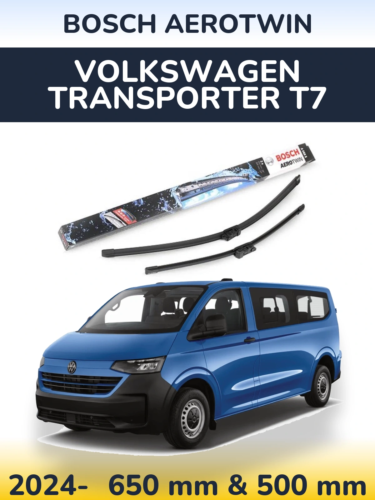 Front wiper blade set BOSCH AeroTwin 650 & 500 mm for Volkswagen Transporter T7 2024-2026