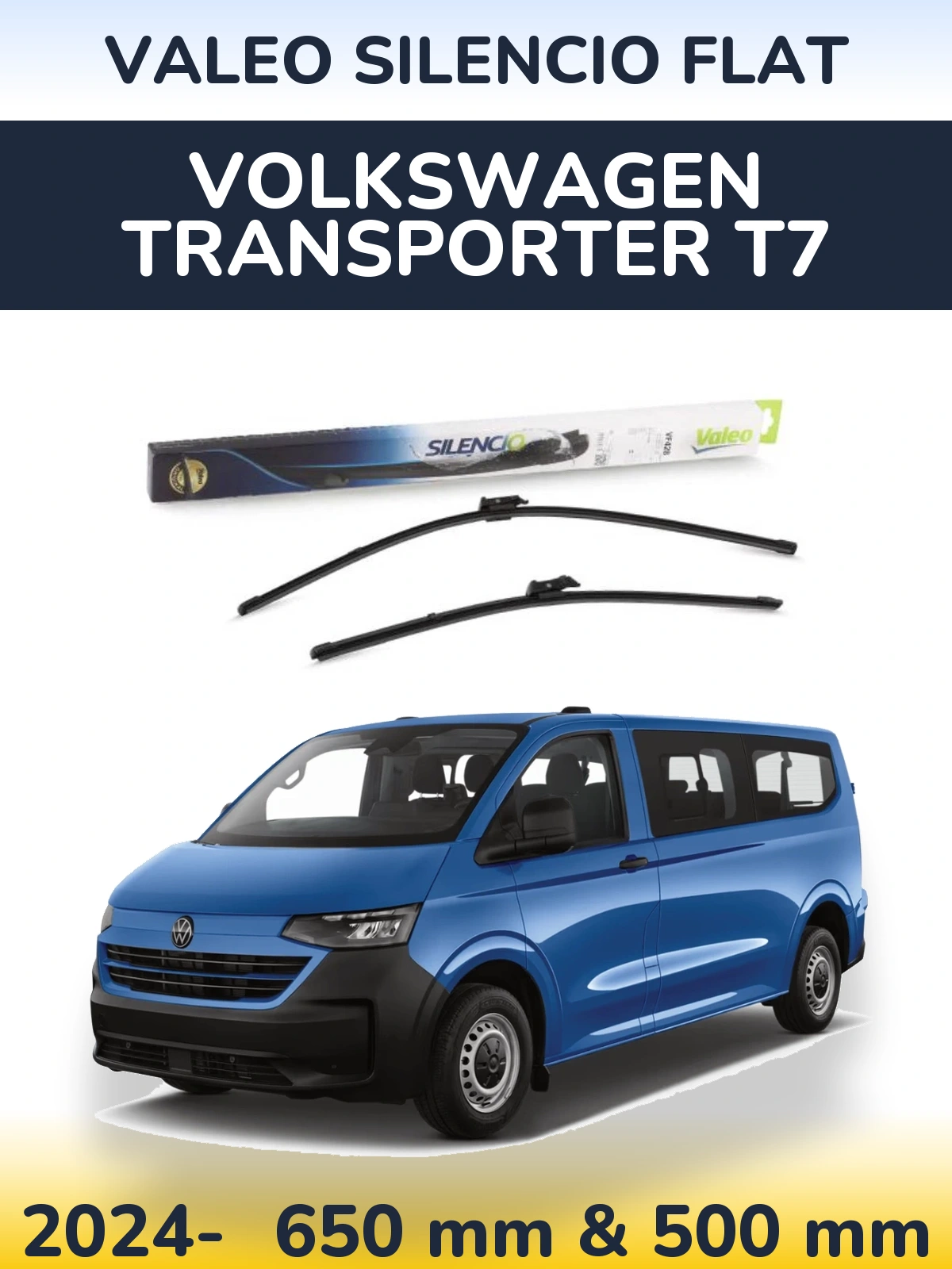 Комплект передних дворников Valeo Silencio Flat 650 & 500 мм для Volkswagen Transporter T7 2024-2026