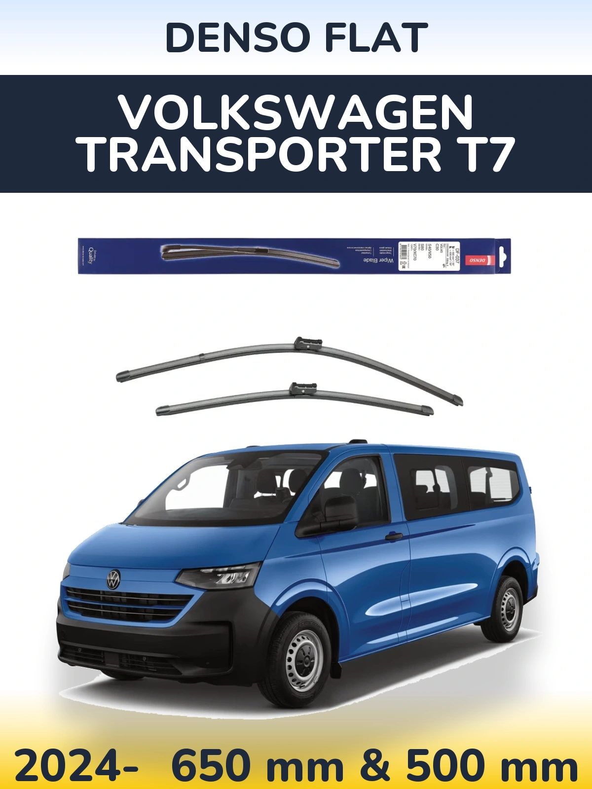 Front wiper blade set Denso Flat 650 & 500 mm for Volkswagen Transporter T7 2024-2026