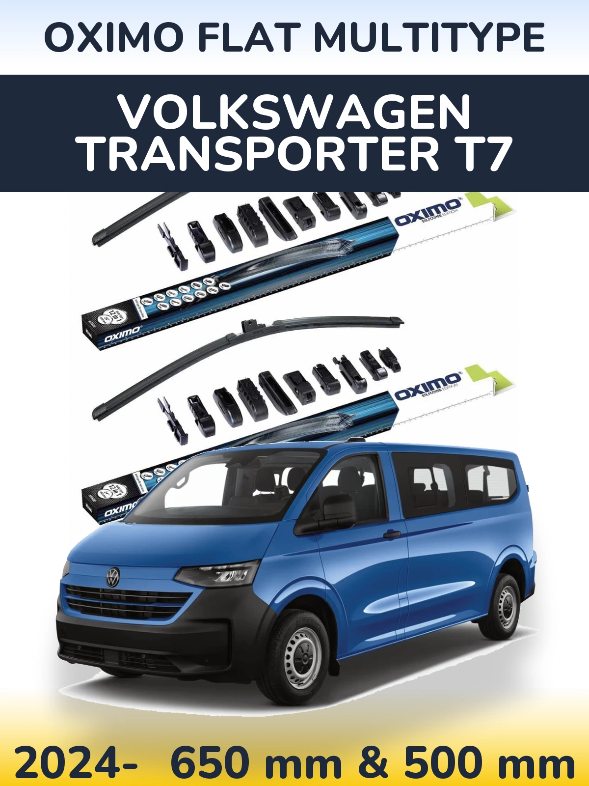 Front wiper blade set Oximo Flat MultiTypee 650 & 500 mm for Volkswagen Transporter T7 2024-2026
