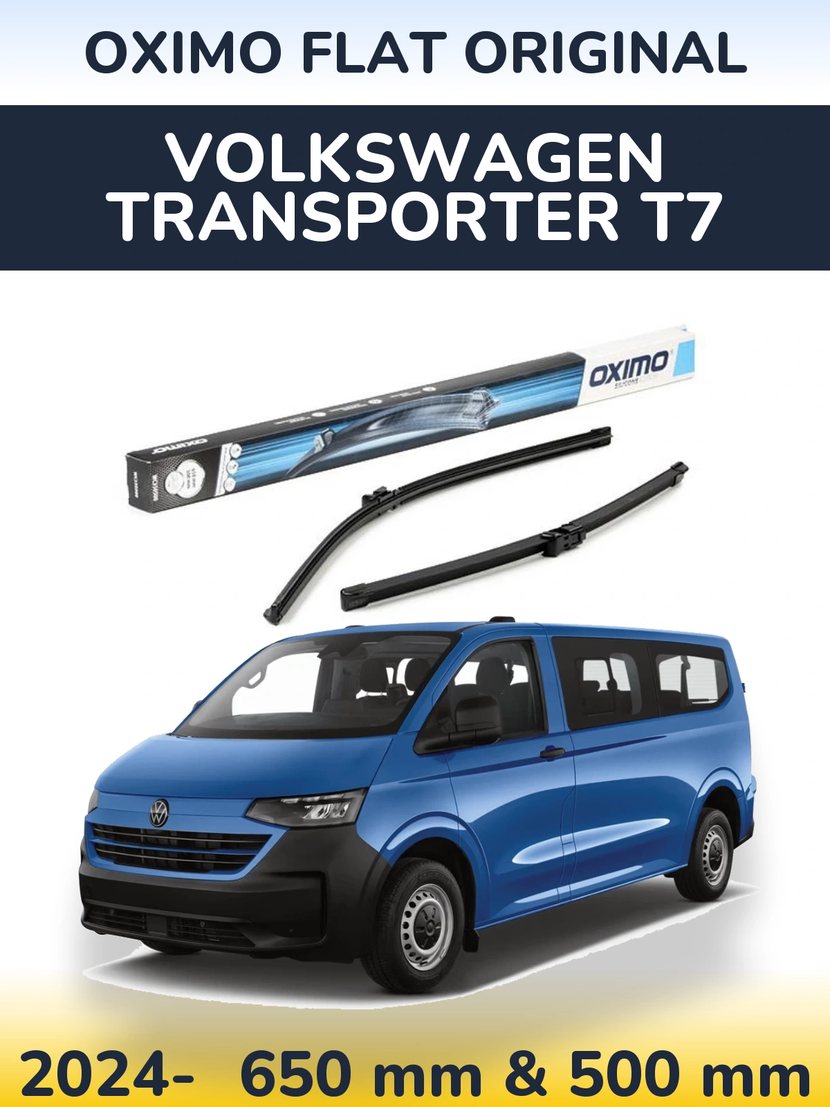 Front wiper blade set Oximo Flat Original 650 & 500 mm for Volkswagen Transporter T7 2024-2026