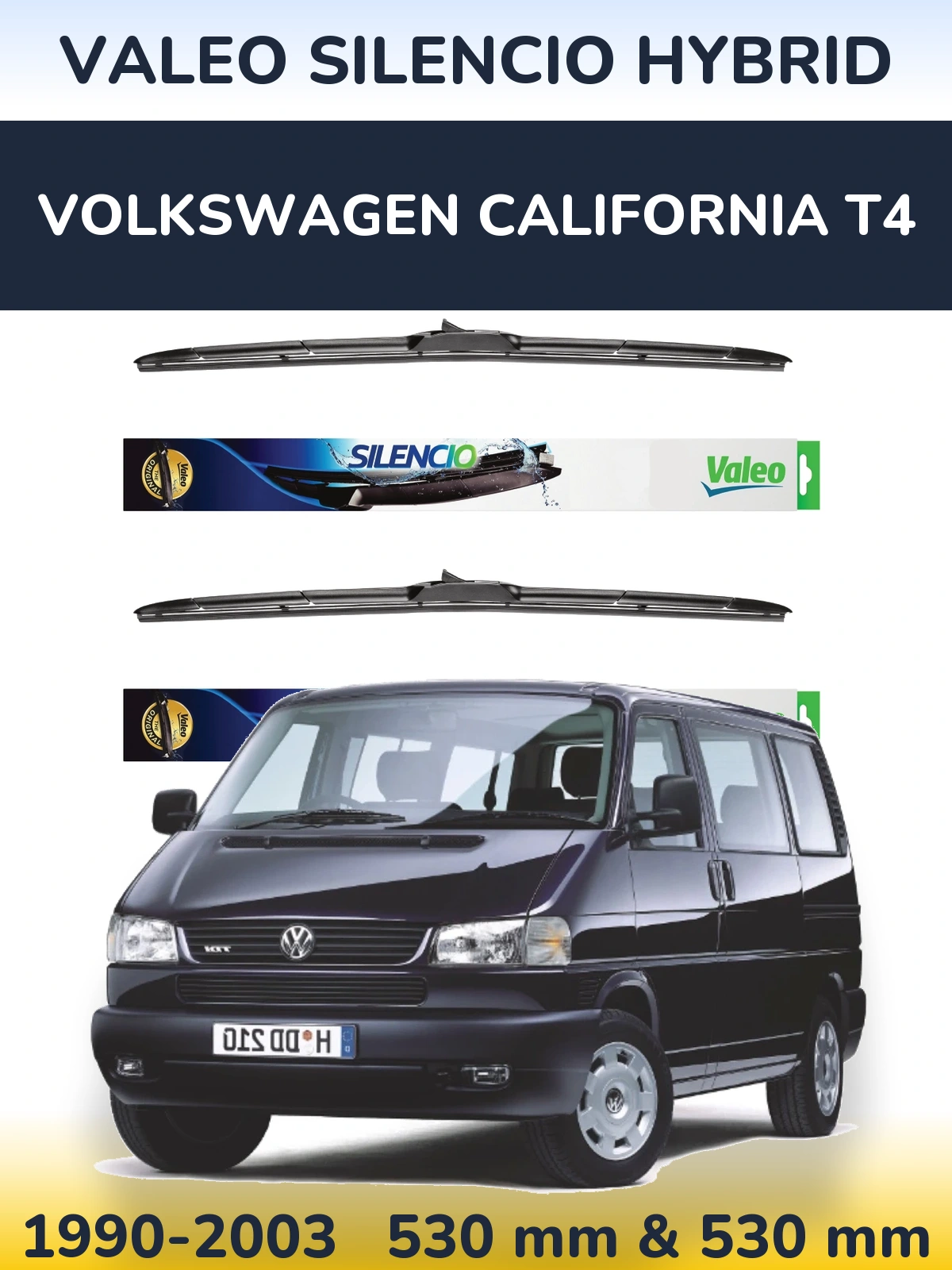 Front wiper blade set Valeo Silencio Hybrid 530 & 530 mm for Volkswagen California T4 1990-2003