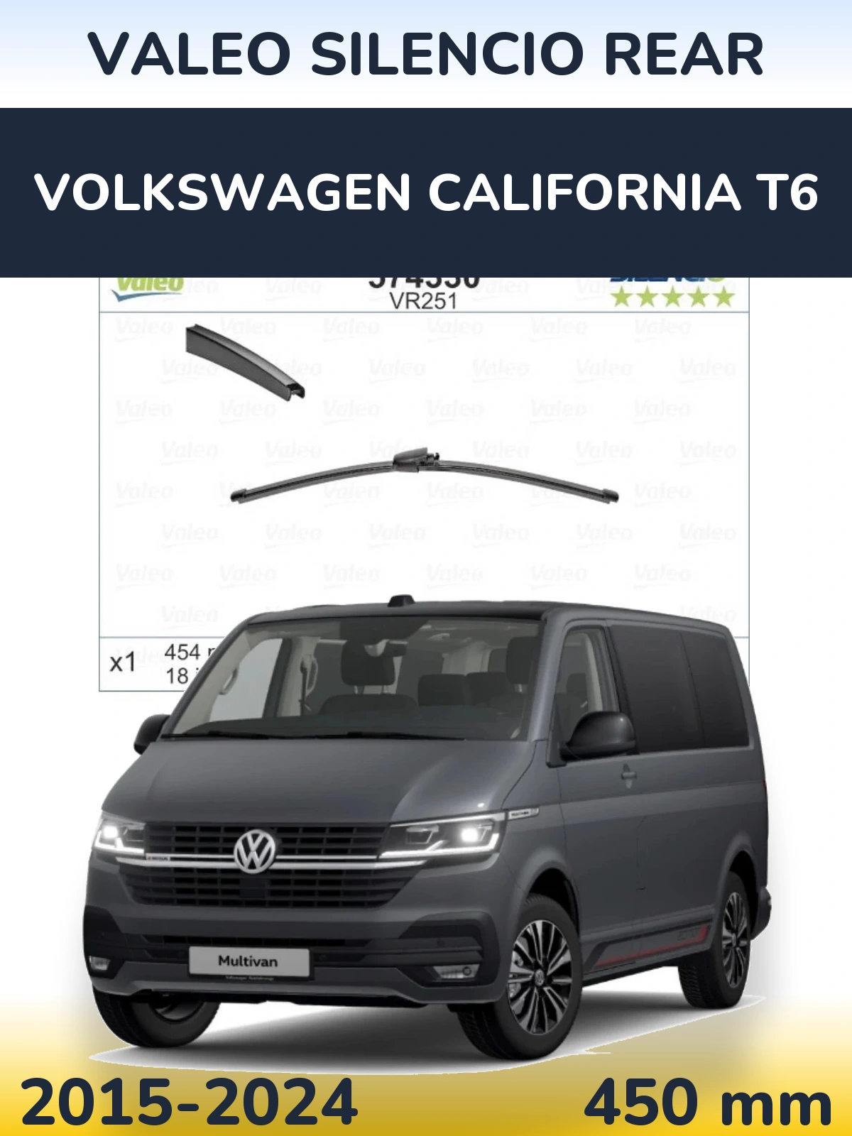 Rear wiper blade Valeo Silencio Rear 454 mm for Volkswagen California T6 2015-2024