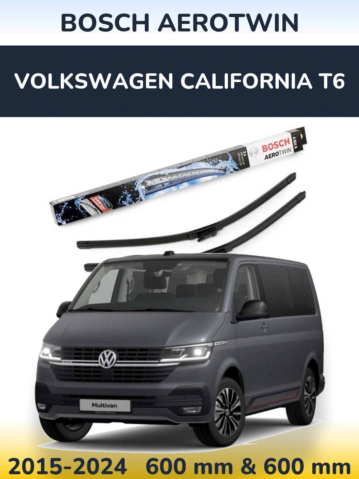 Front wiper blade set BOSCH AeroTwin 600 & 600 mm for Volkswagen California T6 2015-2024