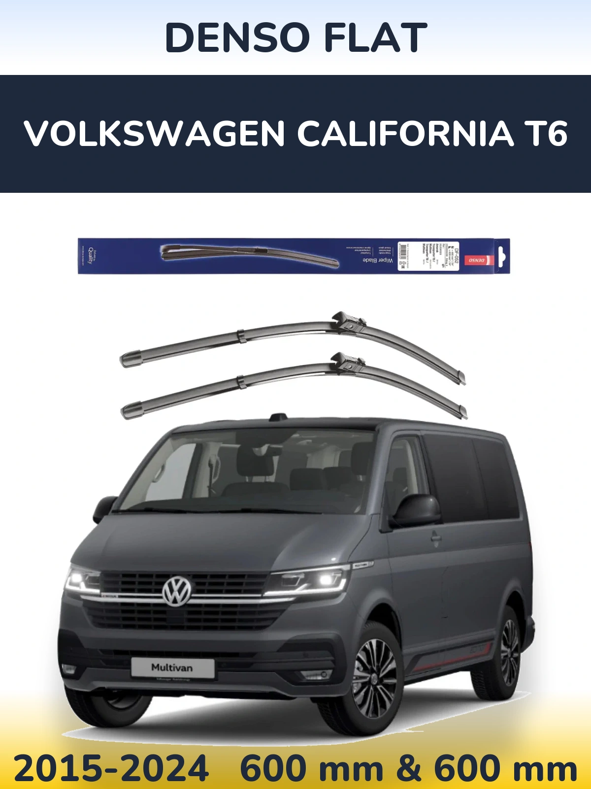 Front wiper blade set Denso Flat 600 & 600 mm for Volkswagen California T6 2015-2024