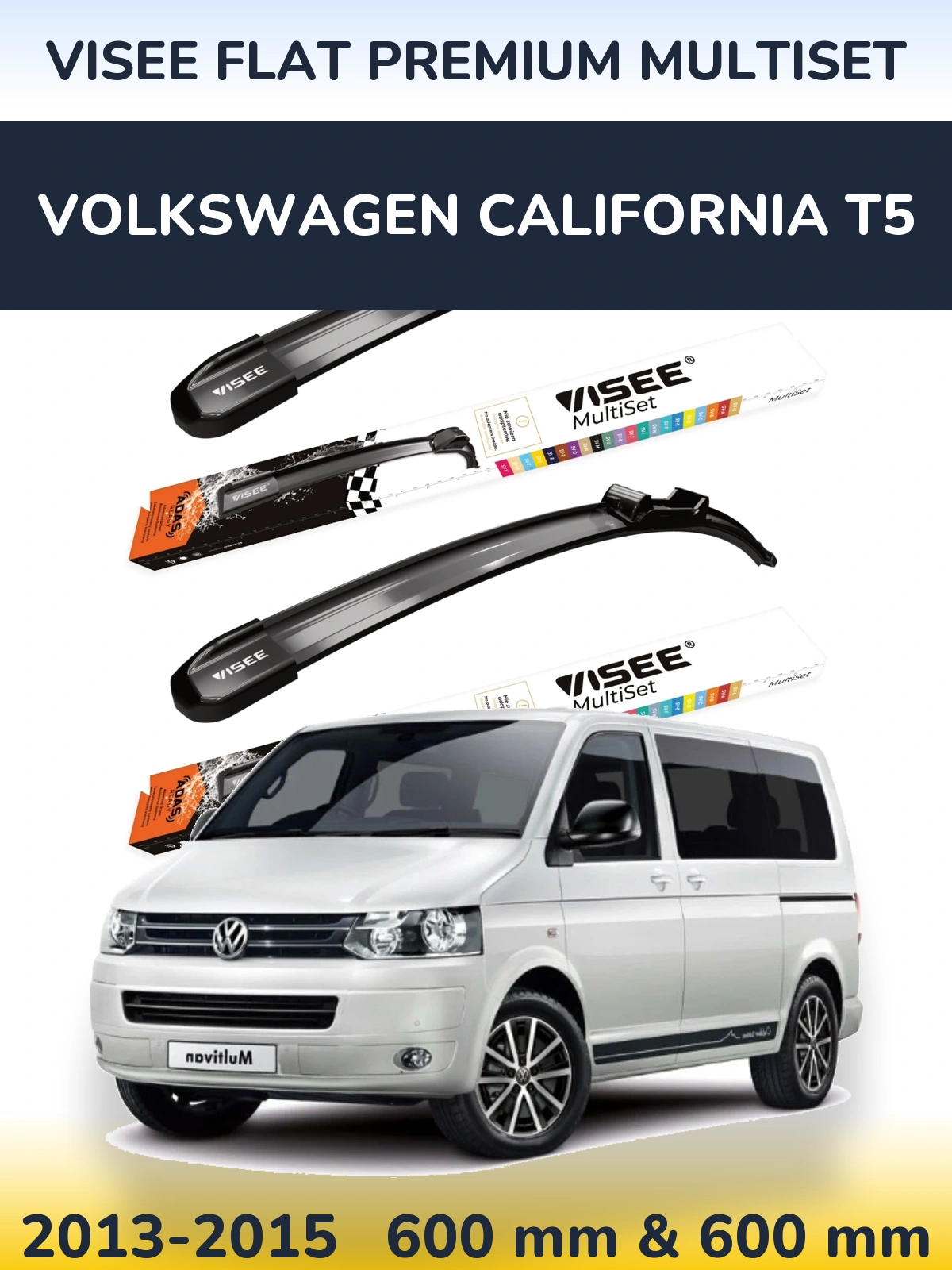 Front wiper blade set VISEE FLAT PREMIUM MultiSet 600 & 600 mm for Volkswagen California T5 2013-2015