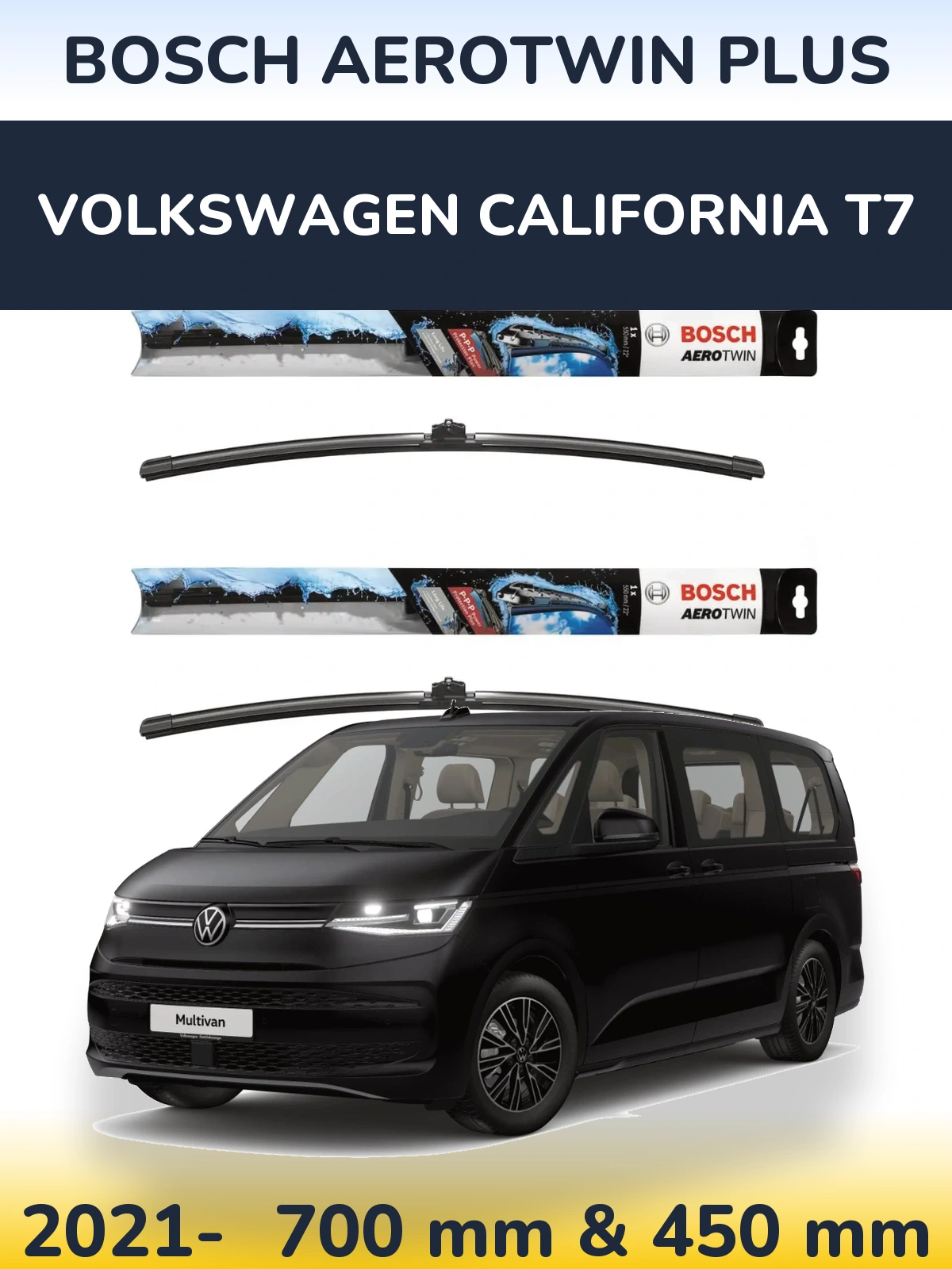 Комплект передніх щіток BOSCH AeroTwin Plus 700 & 450 мм для Volkswagen California T7 2021-2026