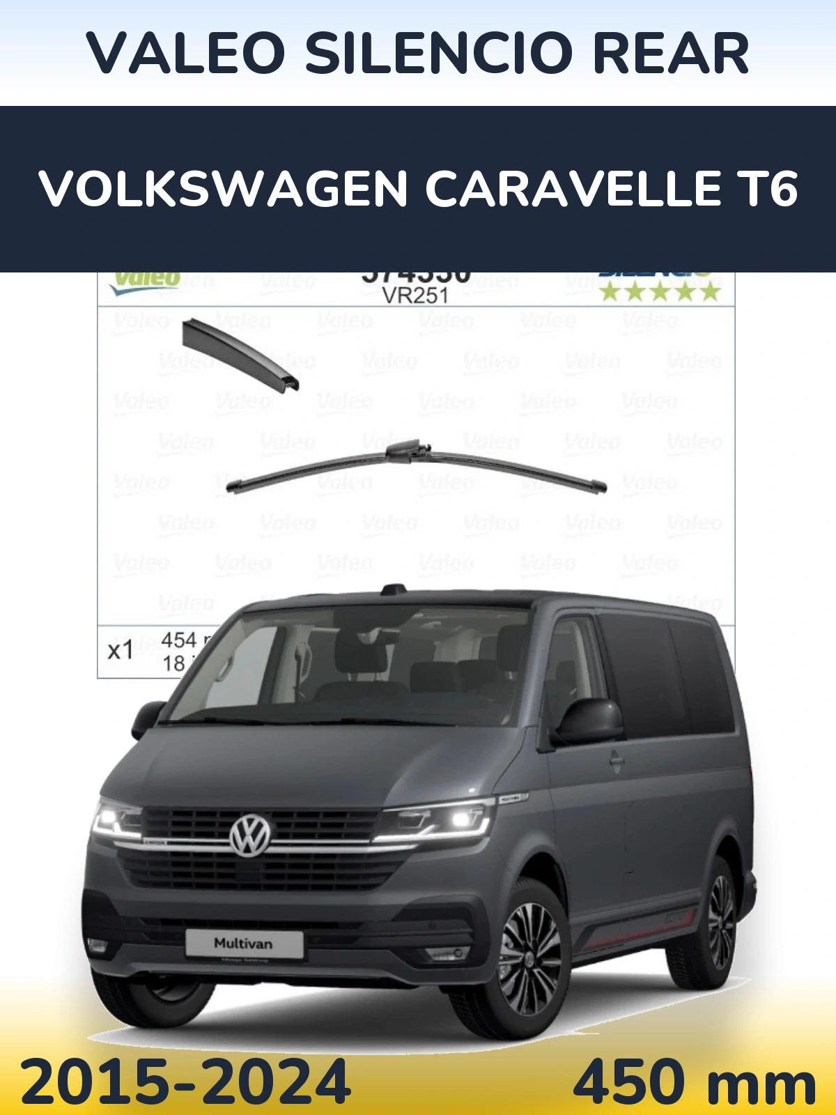 Rear wiper blade Valeo Silencio Rear 454 mm for Volkswagen Caravelle T6 2015-2024