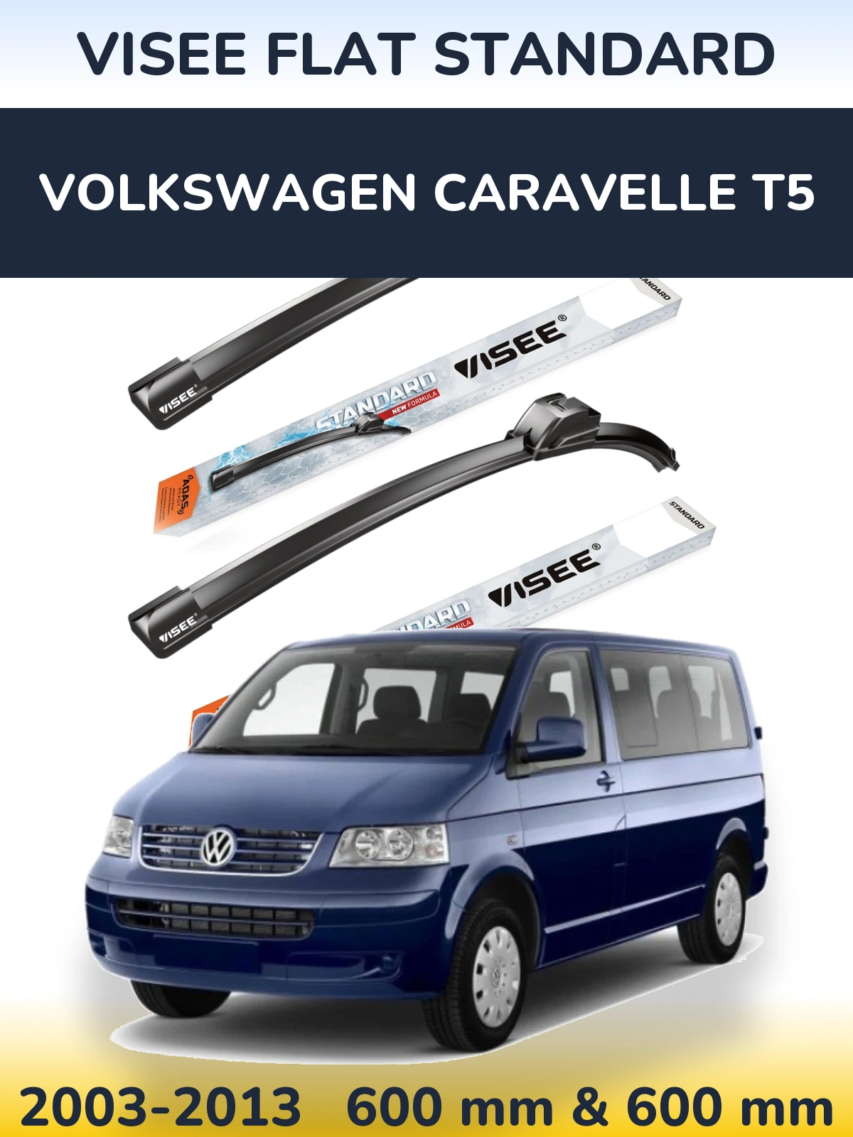 Комплект передних дворников VISEE FLAT STANDARD 600 & 600 мм для Volkswagen Caravelle T5 2003-2013