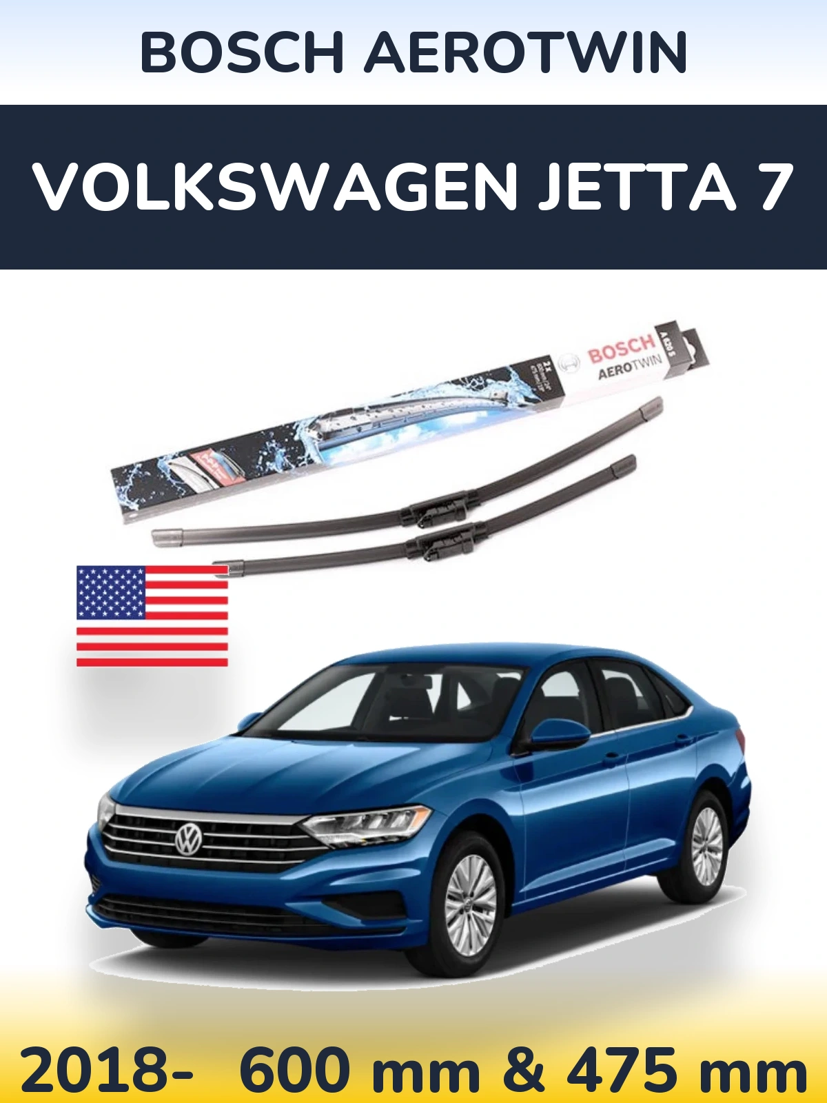 Front wiper blade set BOSCH AeroTwin 600 & 475 mm for Volkswagen Jetta 7 2018-2026