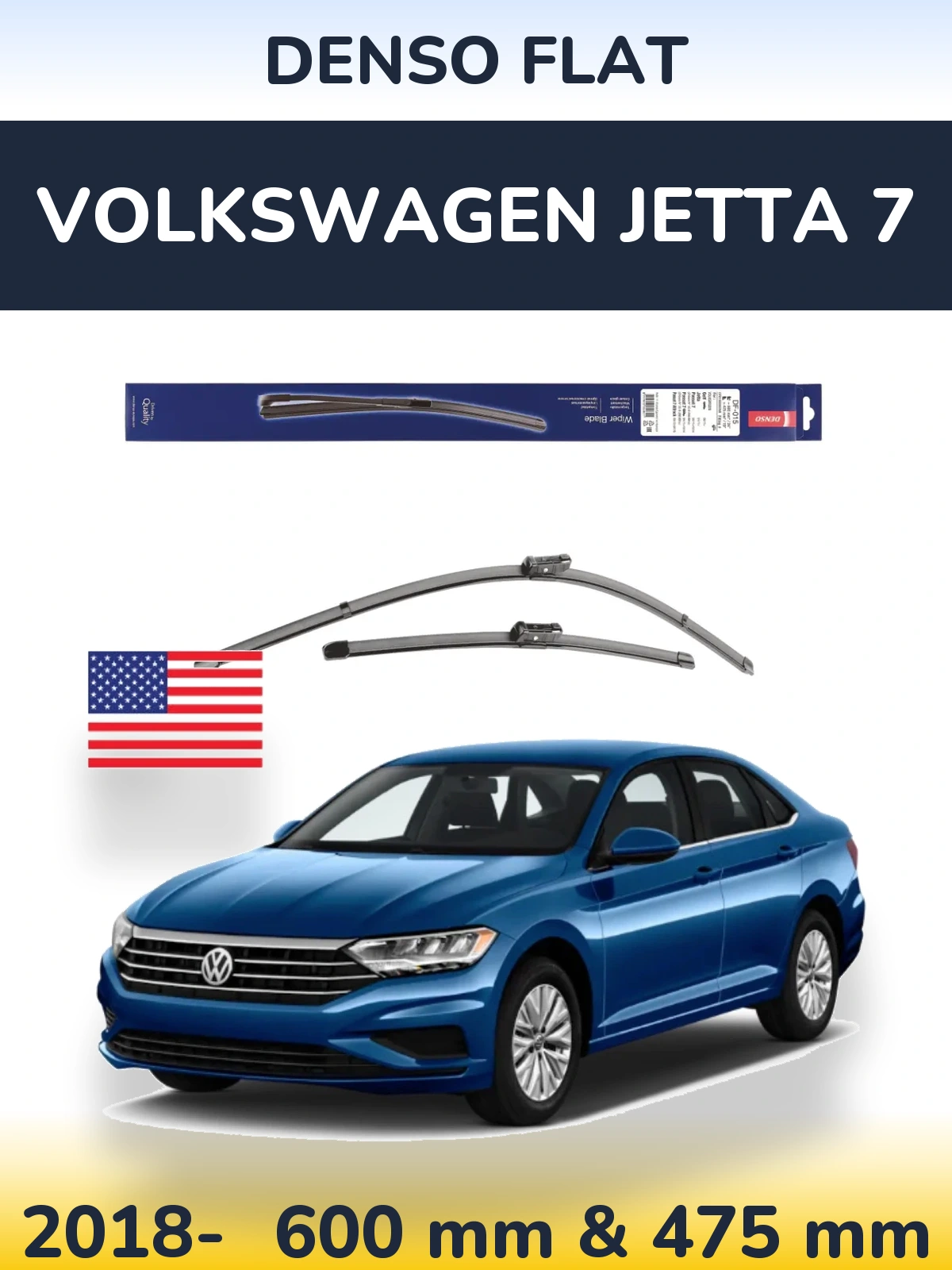 Комплект передніх щіток Denso Flat 600 & 475 мм для Volkswagen Jetta 7 2018-2026