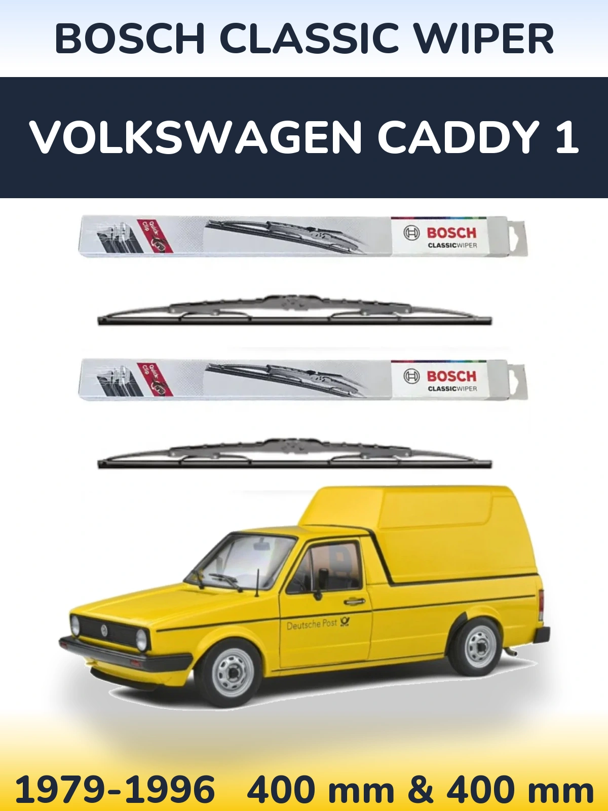 Front wiper blade set BOSCH Classic Wiper 400 & 400 mm for Volkswagen Caddy 1 1979-1996