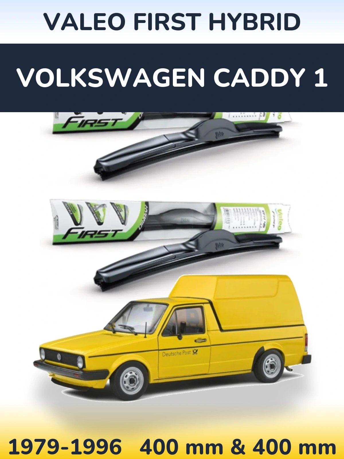 Front wiper blade set Valeo First Hybrid 400 & 400 mm for Volkswagen Caddy 1 1979-1996