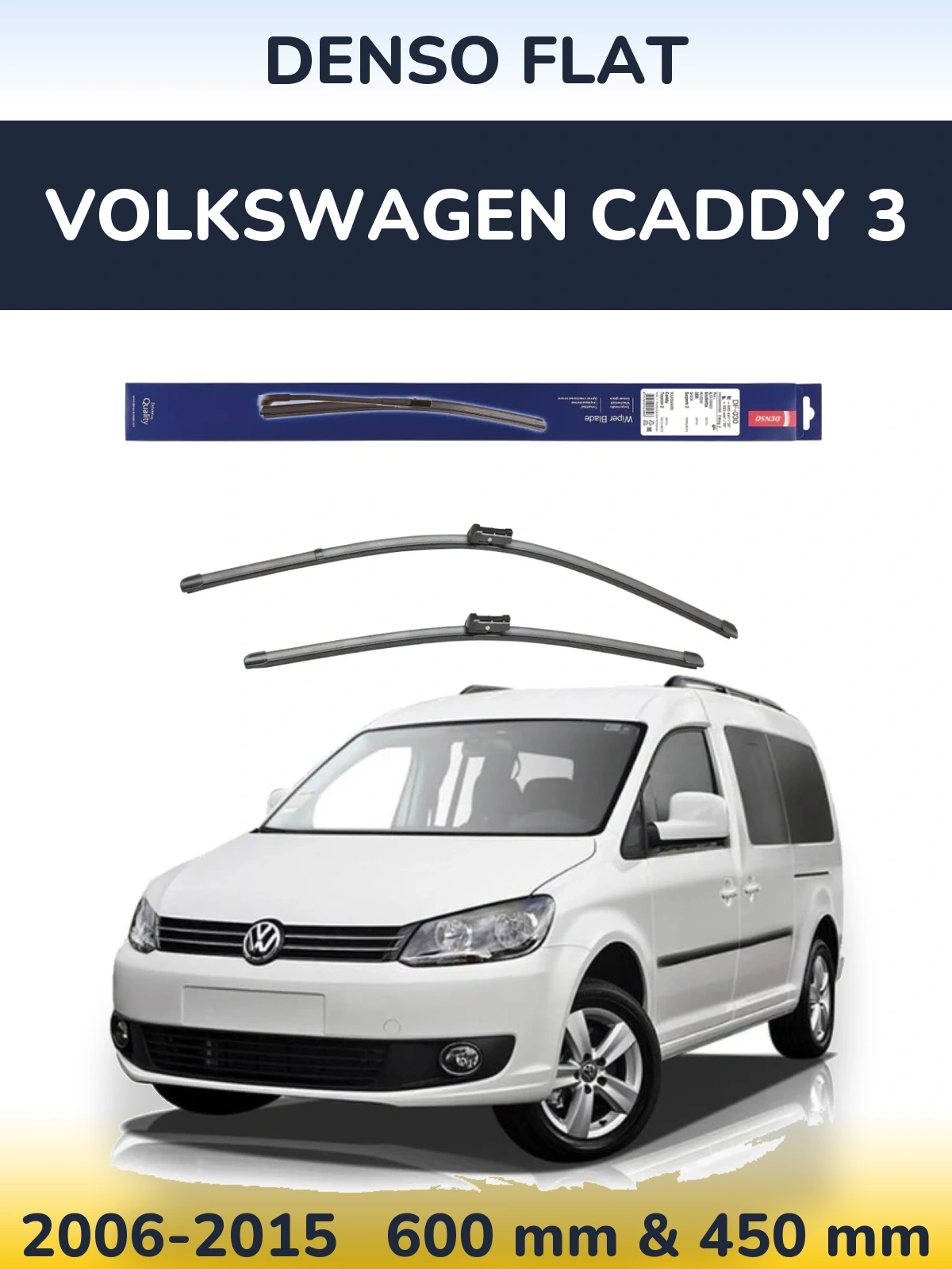 Front wiper blade set Denso Flat 600 & 450 mm for Volkswagen Caddy 3 2006-2015