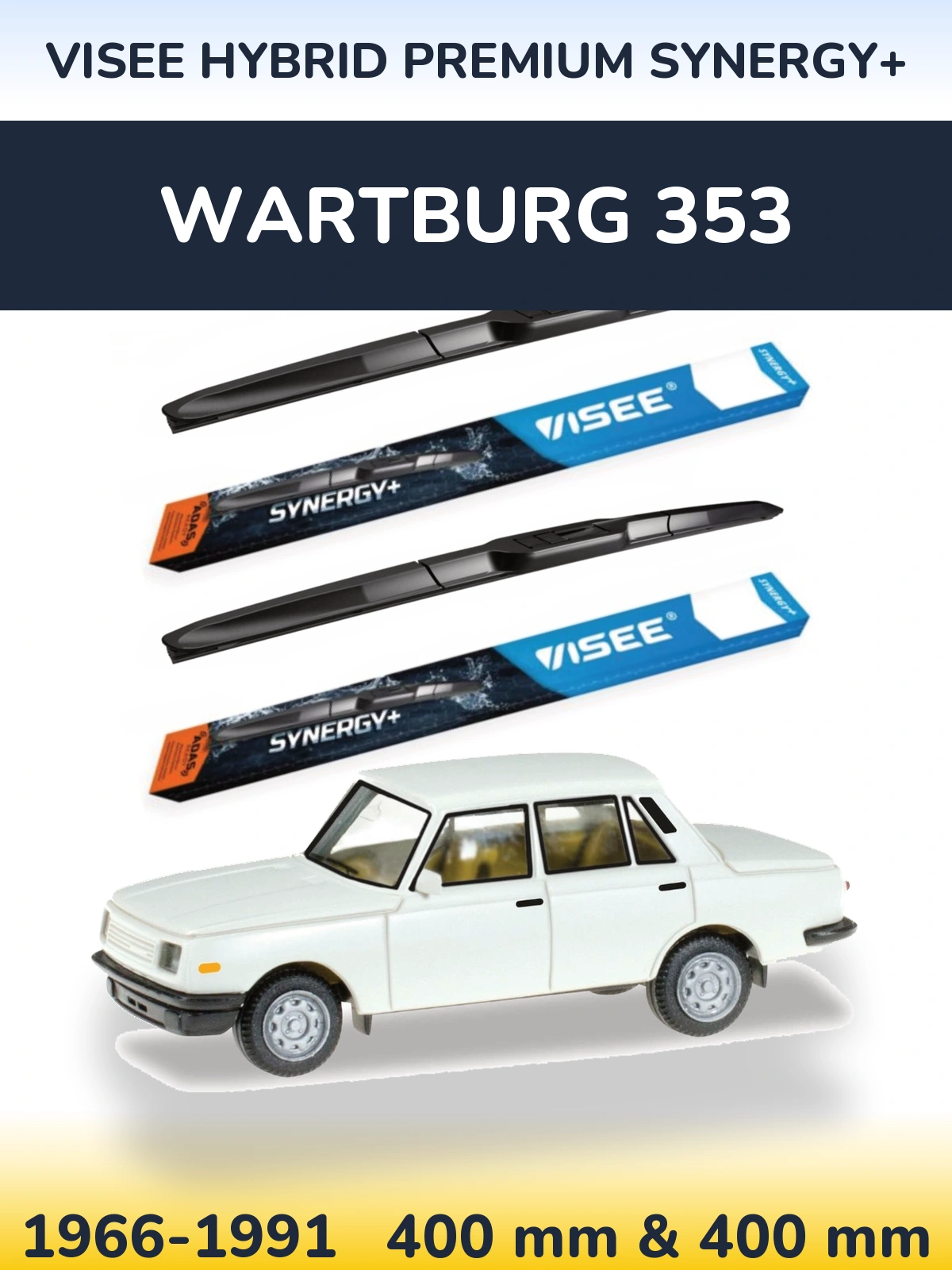 Front wiper blade set VISEE HYBRID PREMIUM SYNERGY+ 400 & 400 mm for Wartburg 353 1966-1991