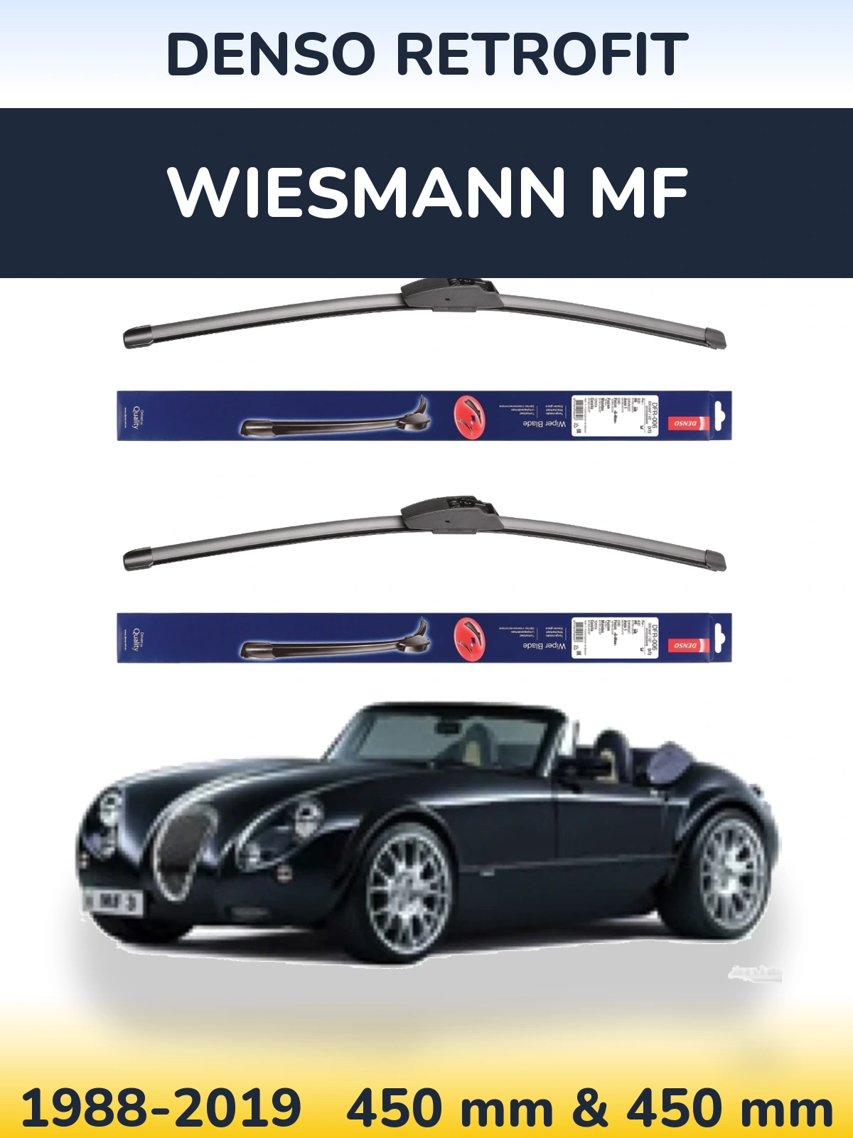 Front wiper blade set Denso Retrofit 450 & 450 mm for Wiesmann MF 1988-2019