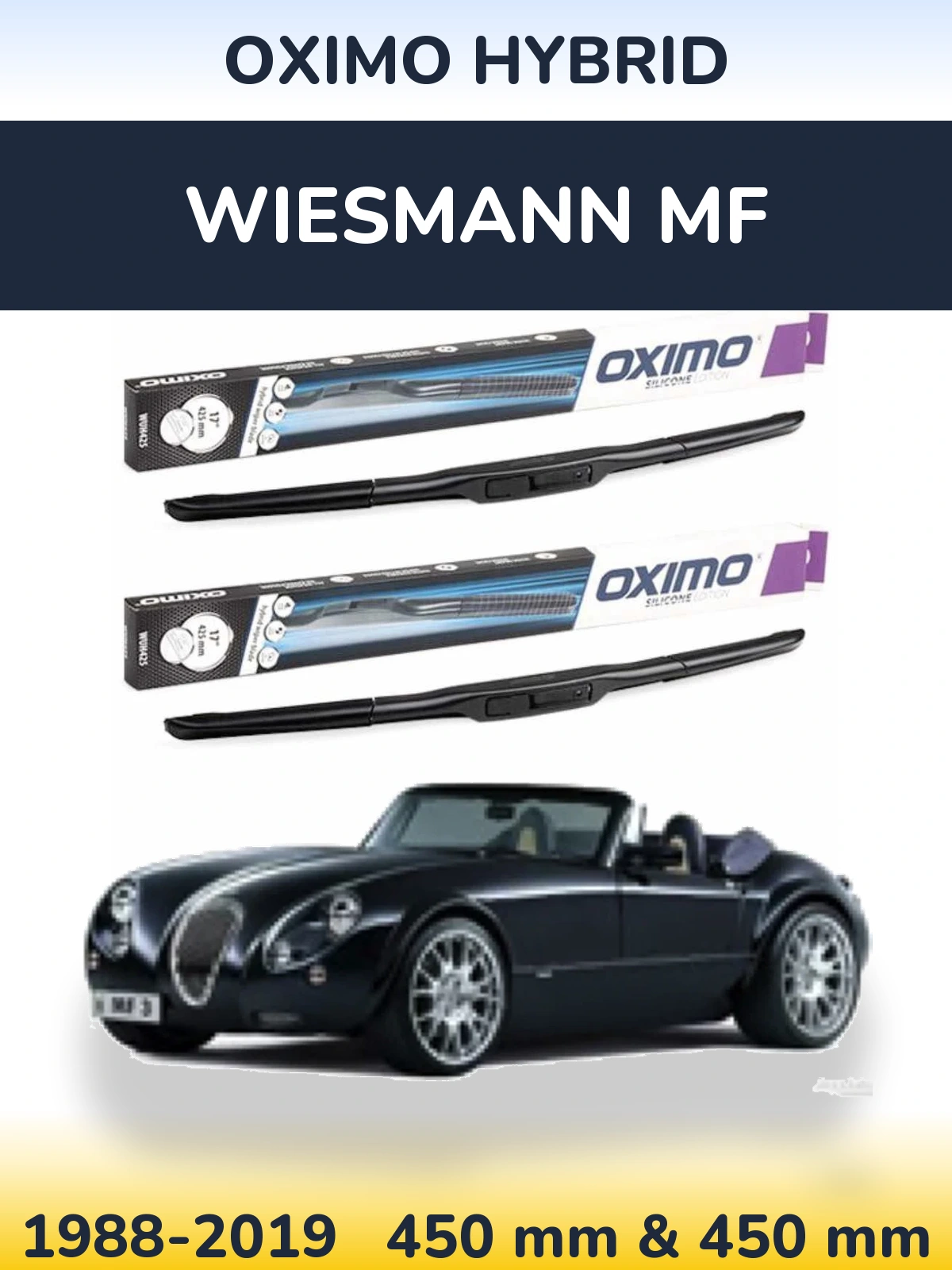 Front wiper blade set Oximo Hybrid 450 & 450 mm for Wiesmann MF 1988-2019