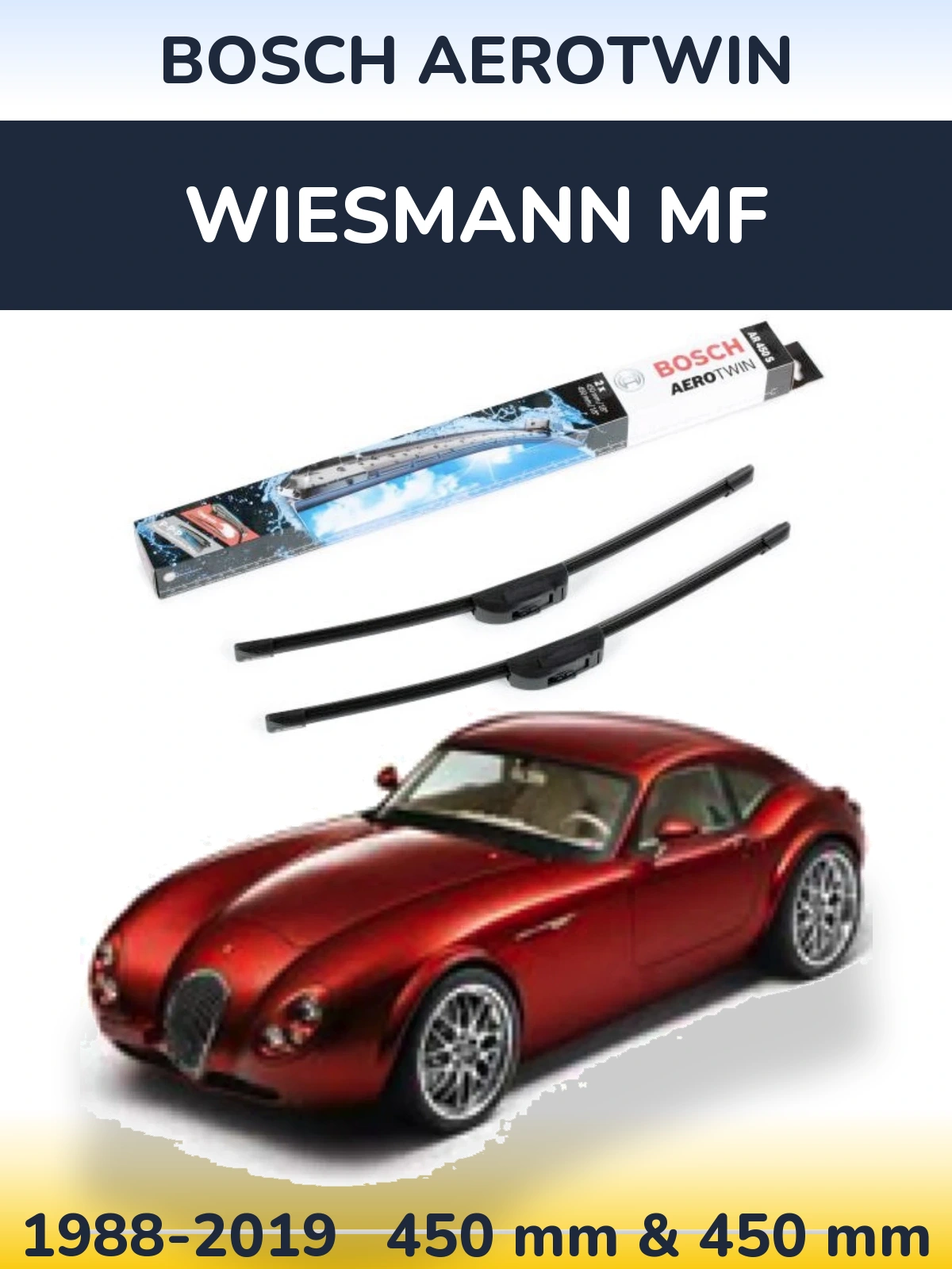 Front wiper blade set BOSCH AeroTwin 450 & 450 mm for Wiesmann MF 1988-2019
