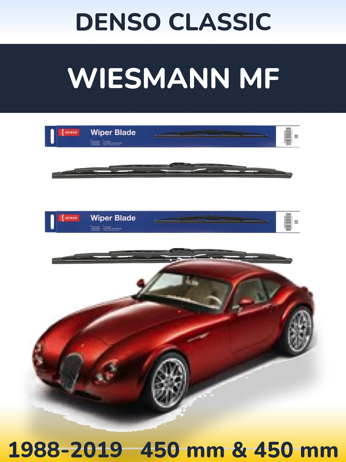 Front wiper blade set Denso Classic 450 & 450 mm for Wiesmann MF 1988-2019