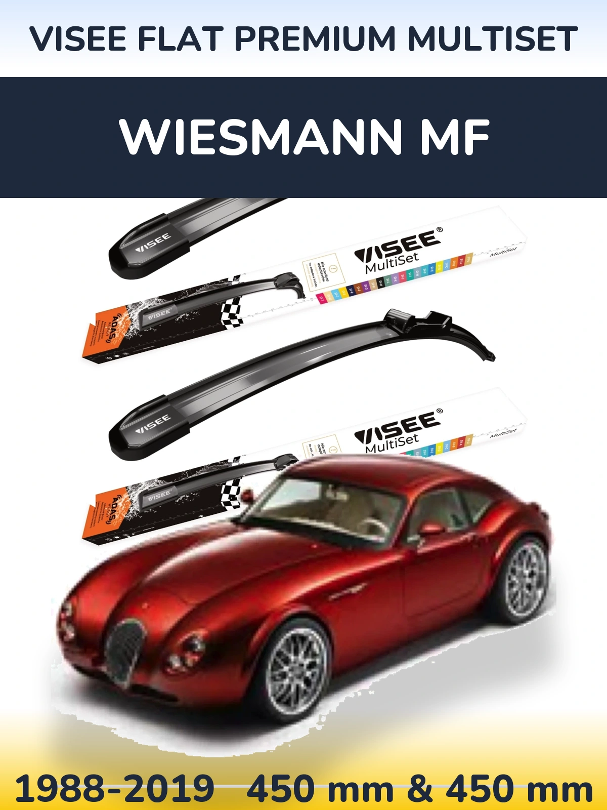Front wiper blade set VISEE FLAT PREMIUM MultiSet 450 & 450 mm for Wiesmann MF 1988-2019