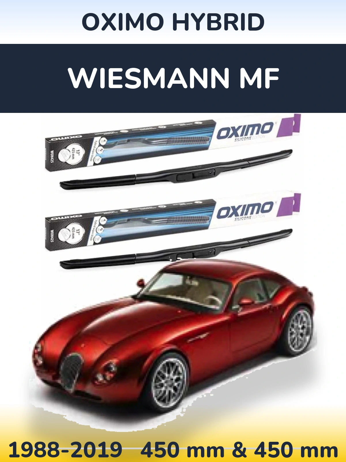 Front wiper blade set Oximo Hybrid 450 & 450 mm for Wiesmann MF 1988-2019