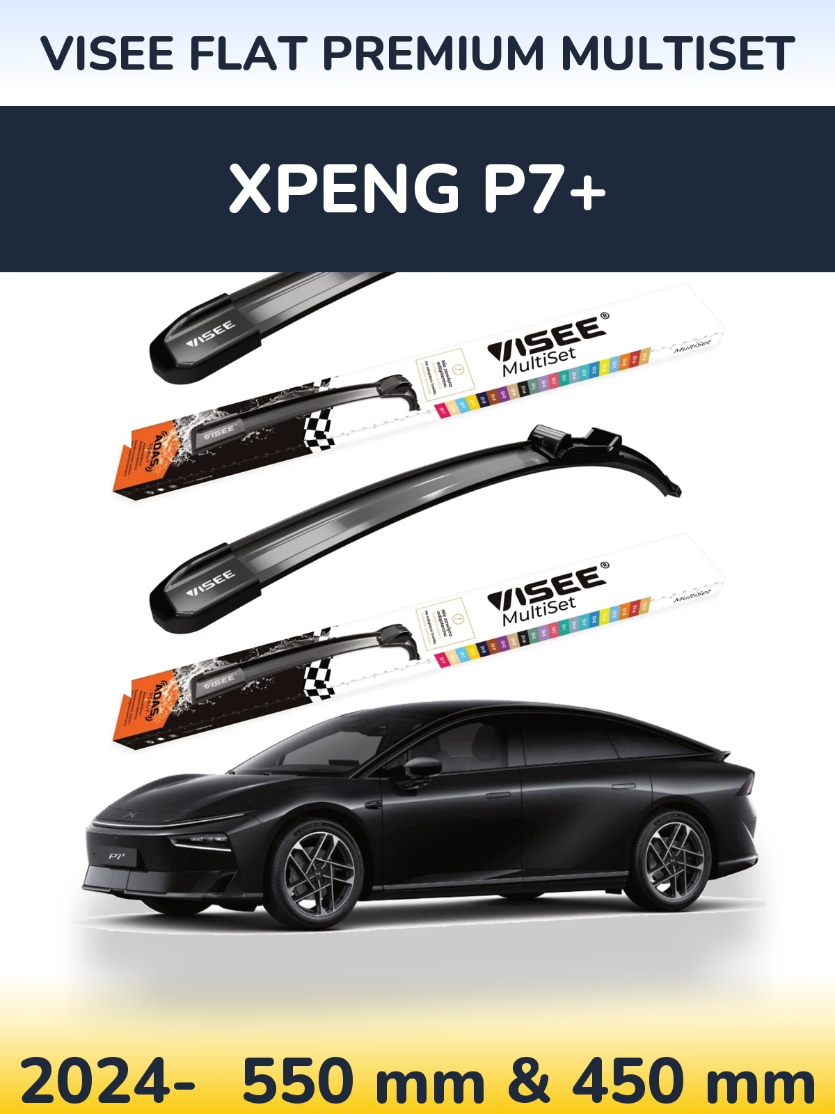 Front wiper blade set VISEE FLAT PREMIUM MultiSet 550 & 450 mm for XPENG P7+ 2024-2026