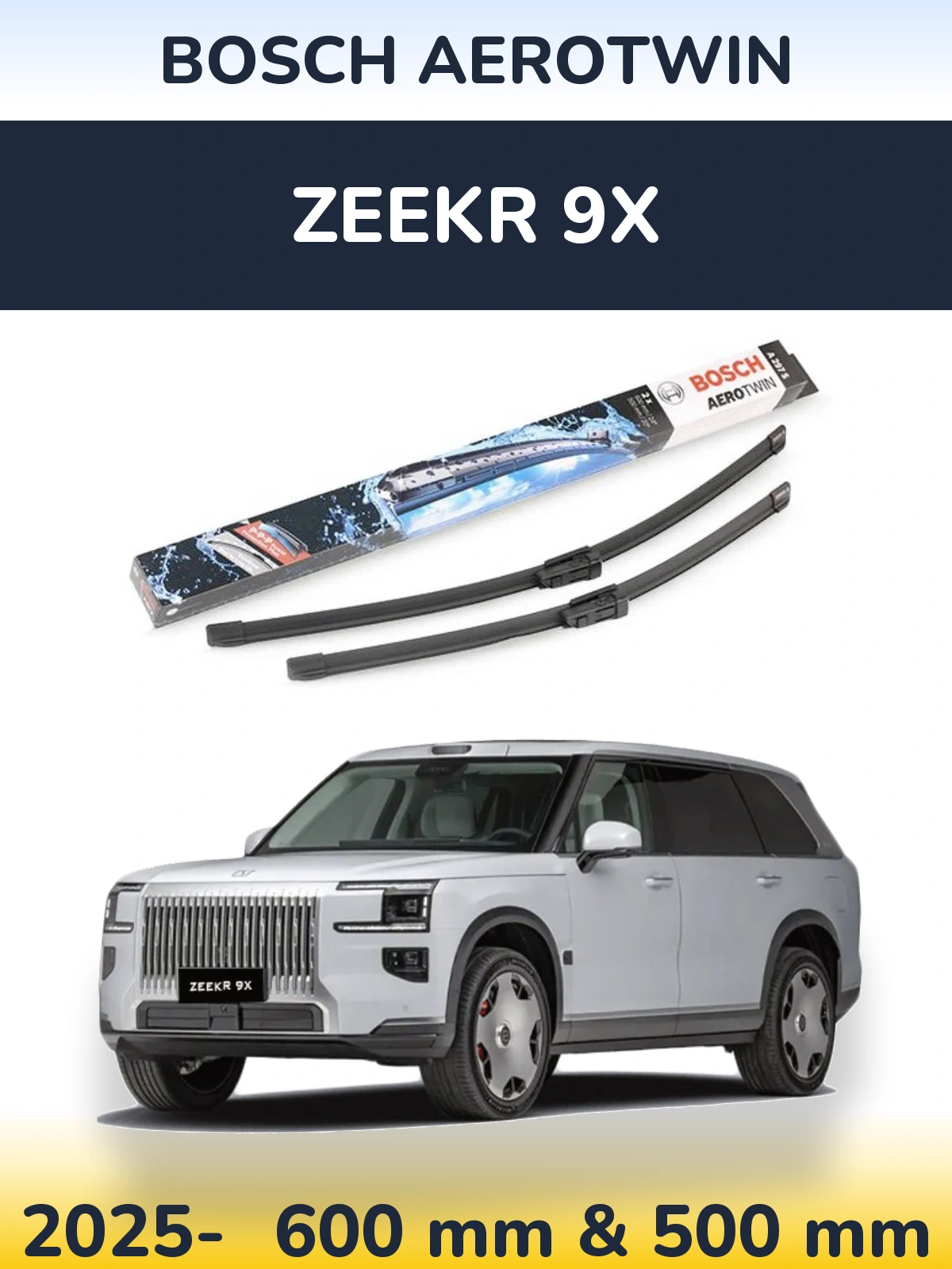 Комплект передніх щіток BOSCH AeroTwin 600 & 500 мм для Zeekr 9X 2025-2026