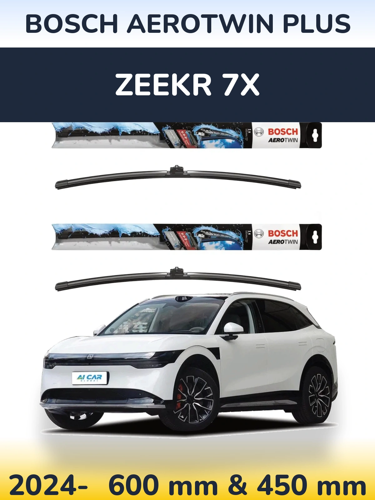 Front wiper blade set BOSCH AeroTwin Plus 600 & 450 mm for Zeekr 7X 2024-2026