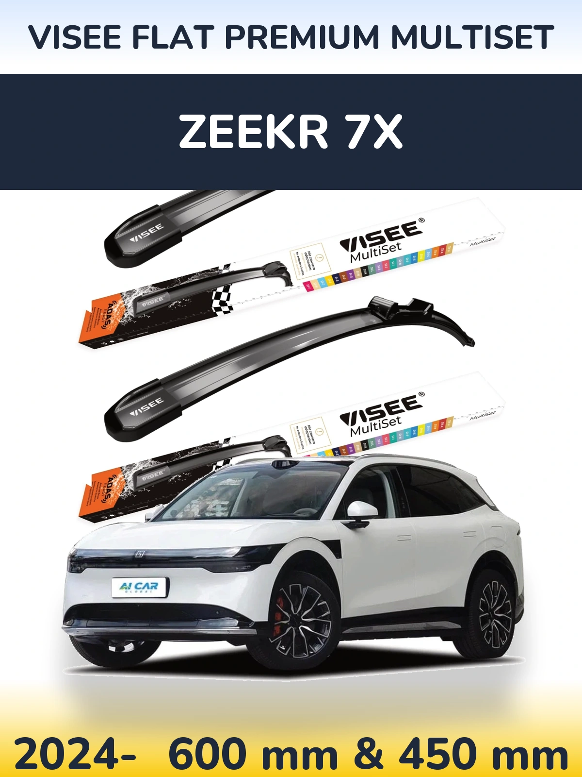 Front wiper blade set VISEE FLAT PREMIUM MultiSet 600 & 450 mm for Zeekr 7X 2024-2026