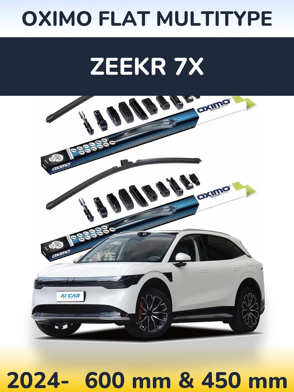 Front wiper blade set Oximo Flat MultiTypee 600 & 450 mm for Zeekr 7X 2024-2026