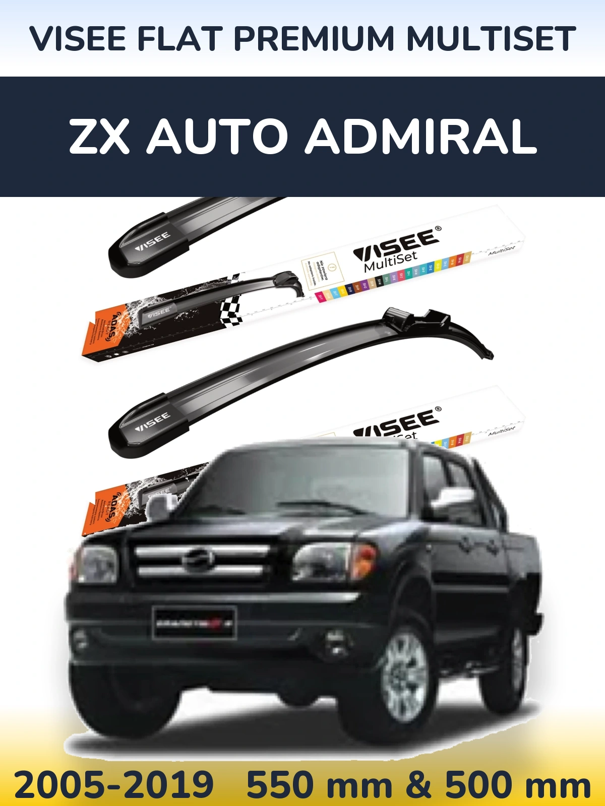 Front wiper blade set VISEE FLAT PREMIUM MultiSet 550 & 500 mm for ZX Auto Admiral 2005-2019