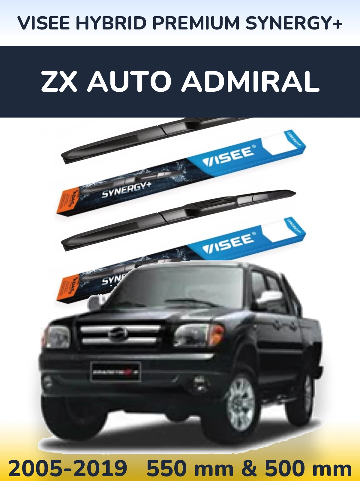 Front wiper blade set VISEE HYBRID PREMIUM SYNERGY+ 550 & 500 mm for ZX Auto Admiral 2005-2019