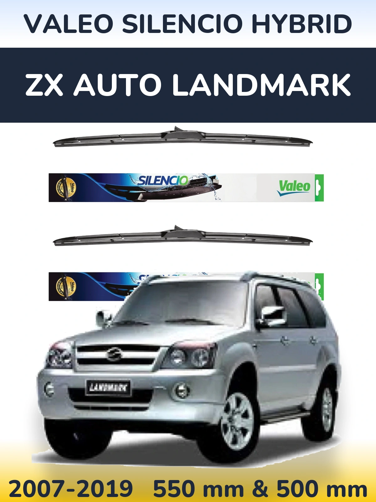 Комплект передних дворников Valeo Silencio Hybrid 550 & 500 мм для ZX Auto Landmark 2007-2019