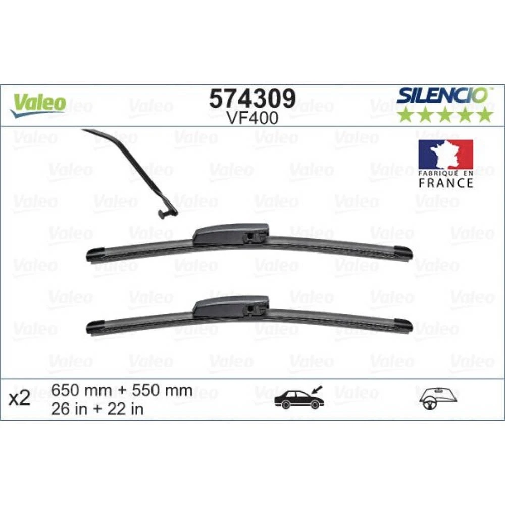 Комплект передніх щіток Valeo Silencio Flat 650 & 550 мм для Renault Scenic 2 2003-2004