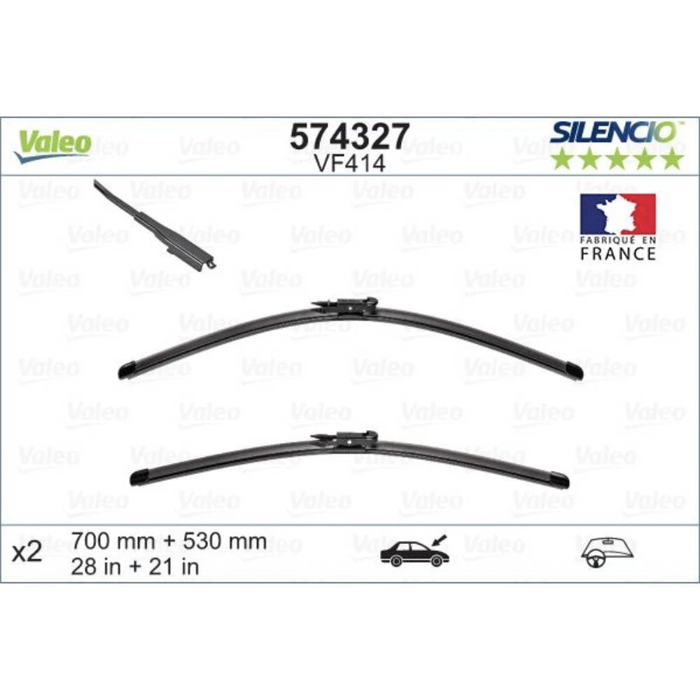 Front wiper blade set Valeo Silencio Flat 700 & 530 mm for Mercedes ML Class 2011-2011
