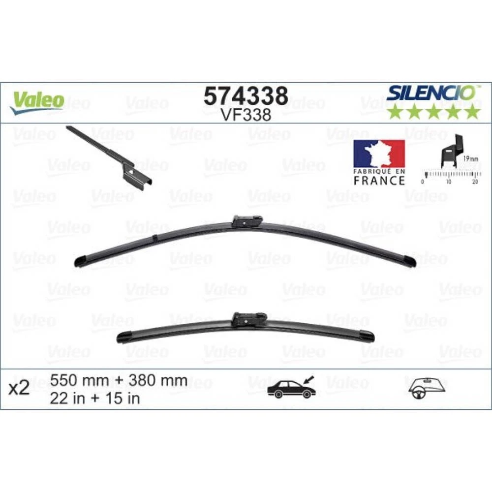 Wiper blades Valeo Silencio Flat for Lancia Musa