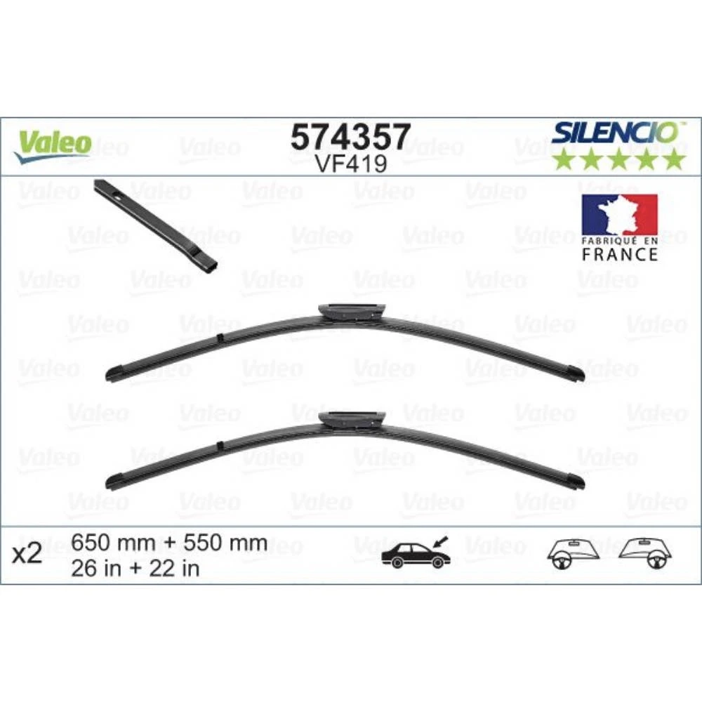 Front wiper blade set Valeo Silencio Flat 650 & 550 mm for Renault Scenic 2 2004-2009