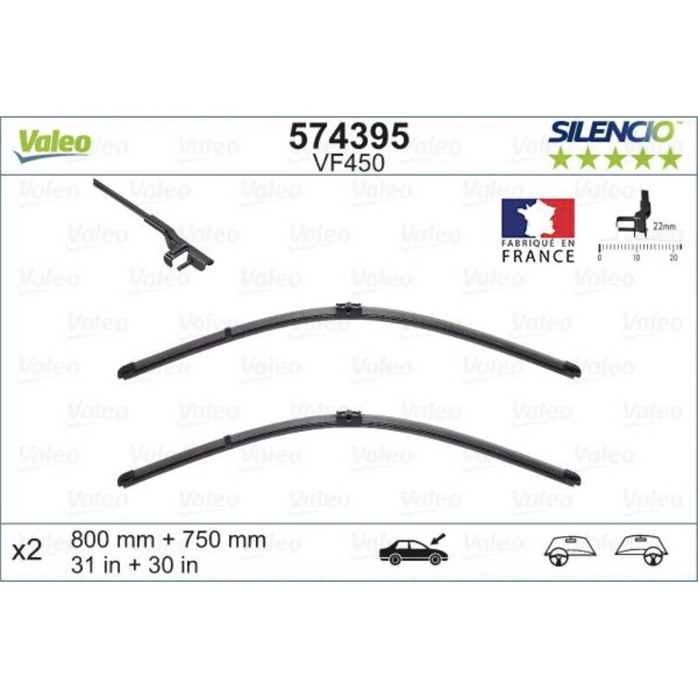 Front wiper blade set Valeo Silencio Flat 800 & 750 mm for Citroen C4 Picasso 2007-2008