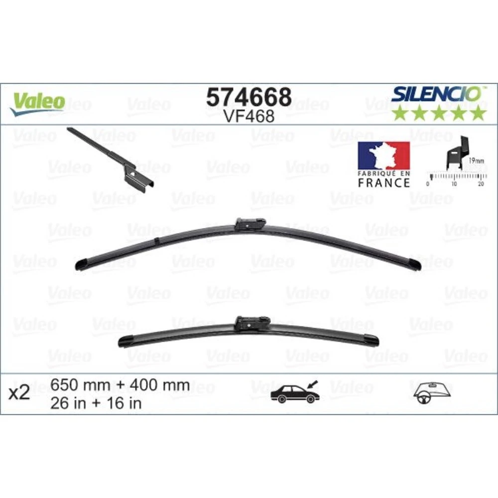 Front wiper blade set Valeo Silencio Flat 650 & 400 mm for Renault Scenic E-Tech 2024-2026