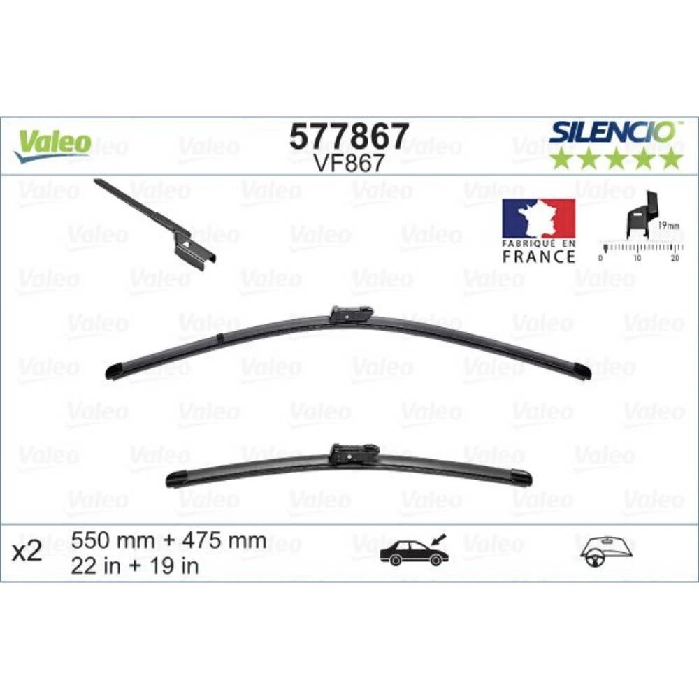 Комплект передних дворников Valeo Silencio Flat 550 & 475 мм для Fiat Toro 2016-2026