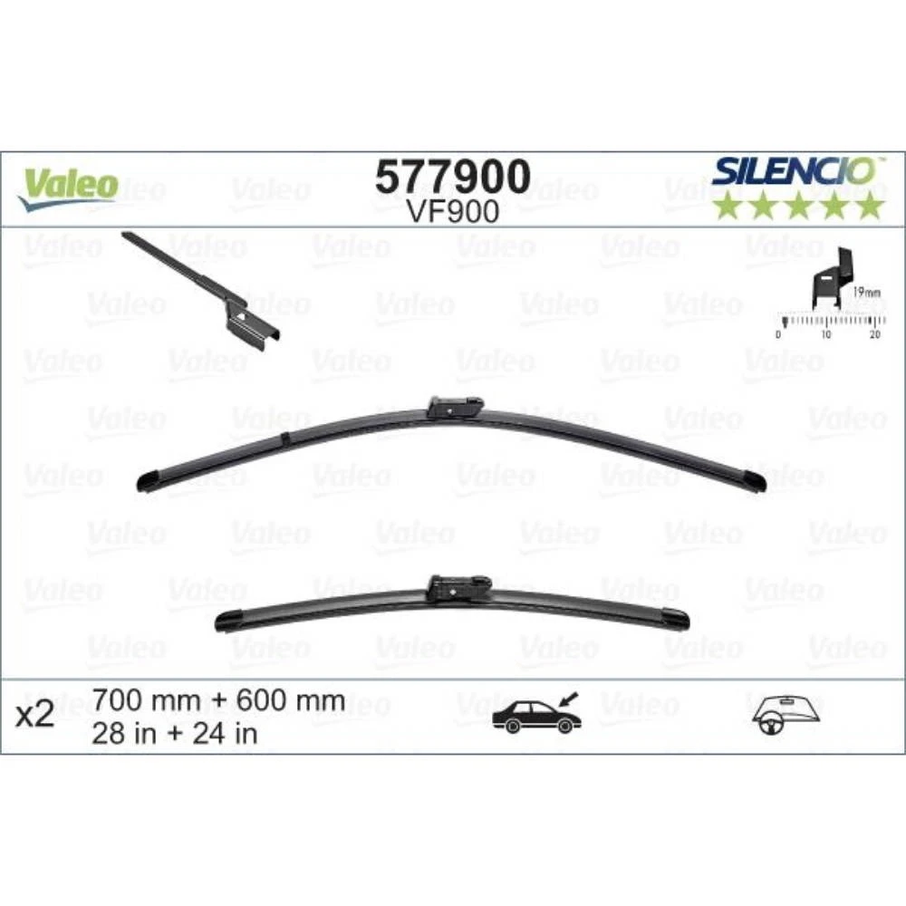 Front wiper blade set Valeo Silencio Flat 700 & 600 mm for Chevrolet Cruze 2 2016-2022
