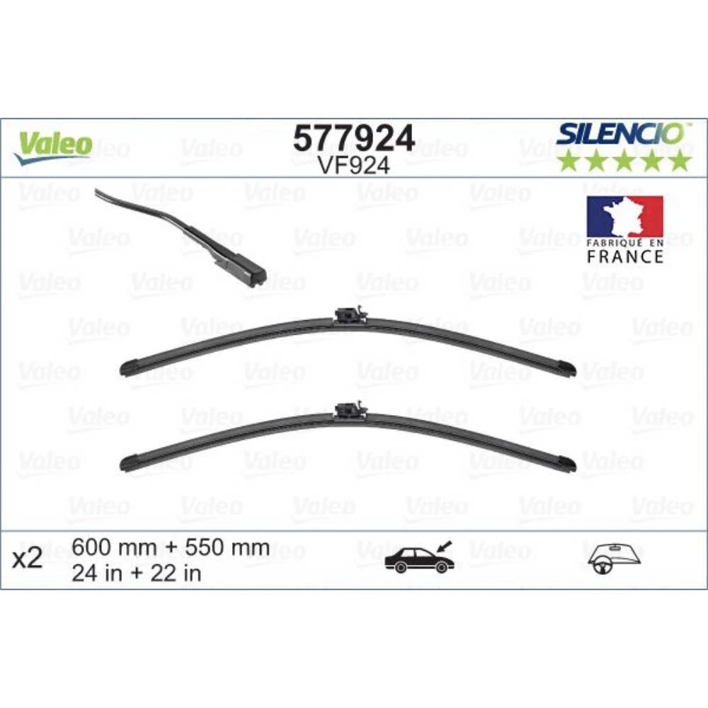 Front wiper blade set Valeo Silencio Flat 600 & 550 mm for Mercedes CLS Class 2017-2026