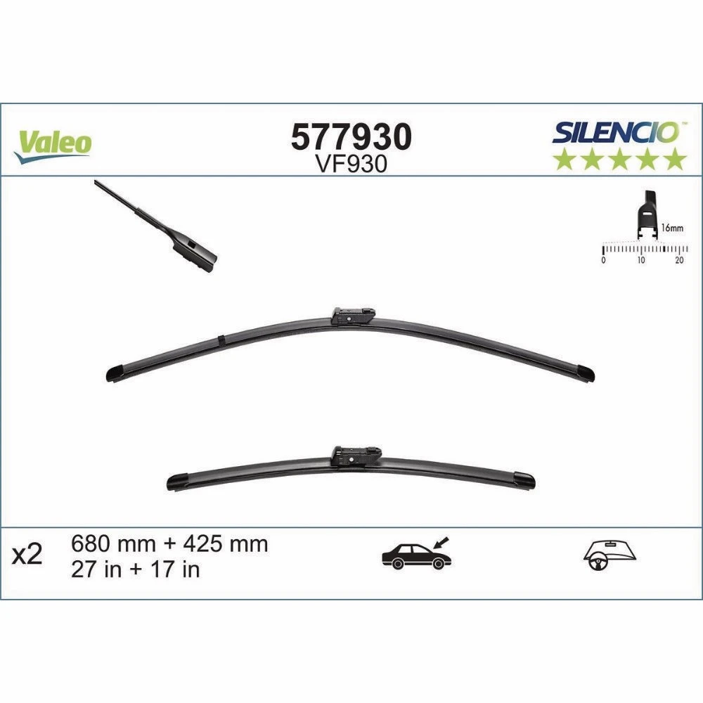 Wiper blades Valeo Silencio Flat for DS DS7