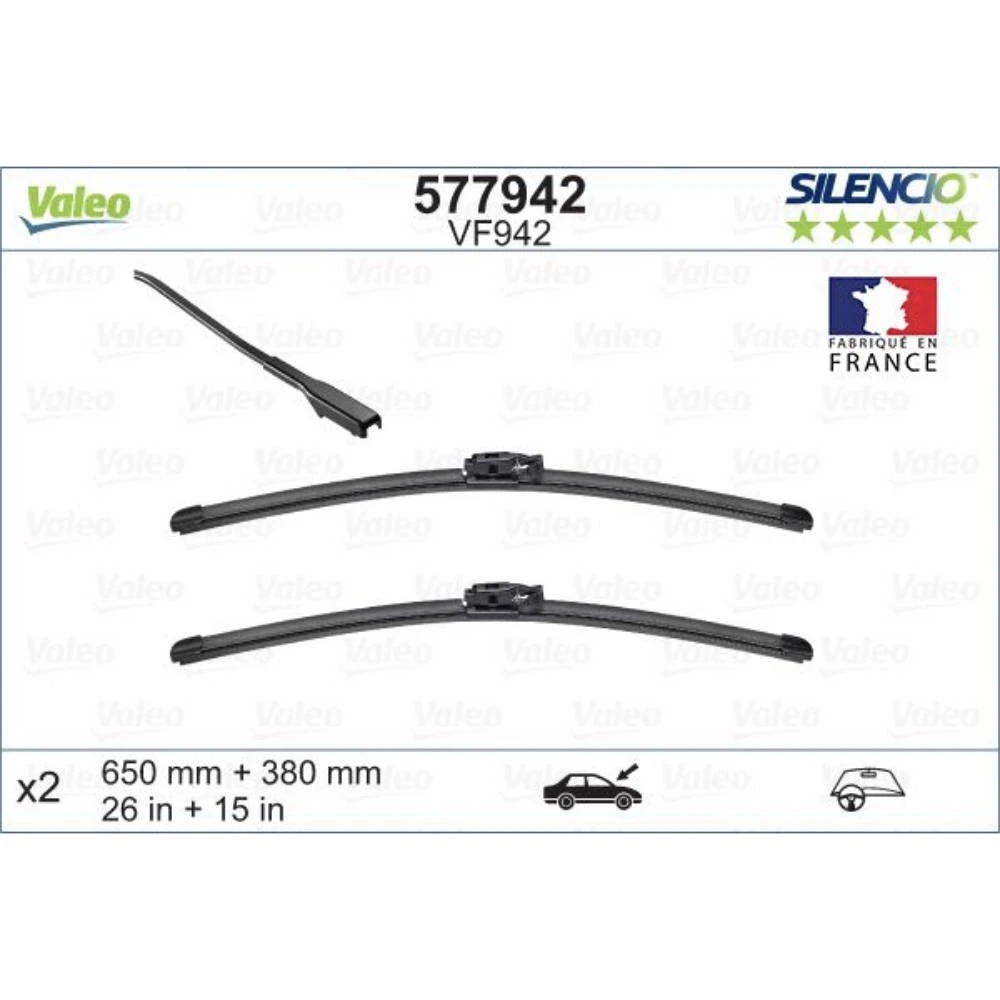 Комплект передних дворников Valeo Silencio Flat 650 & 380 мм для Renault Captur 2016-2019